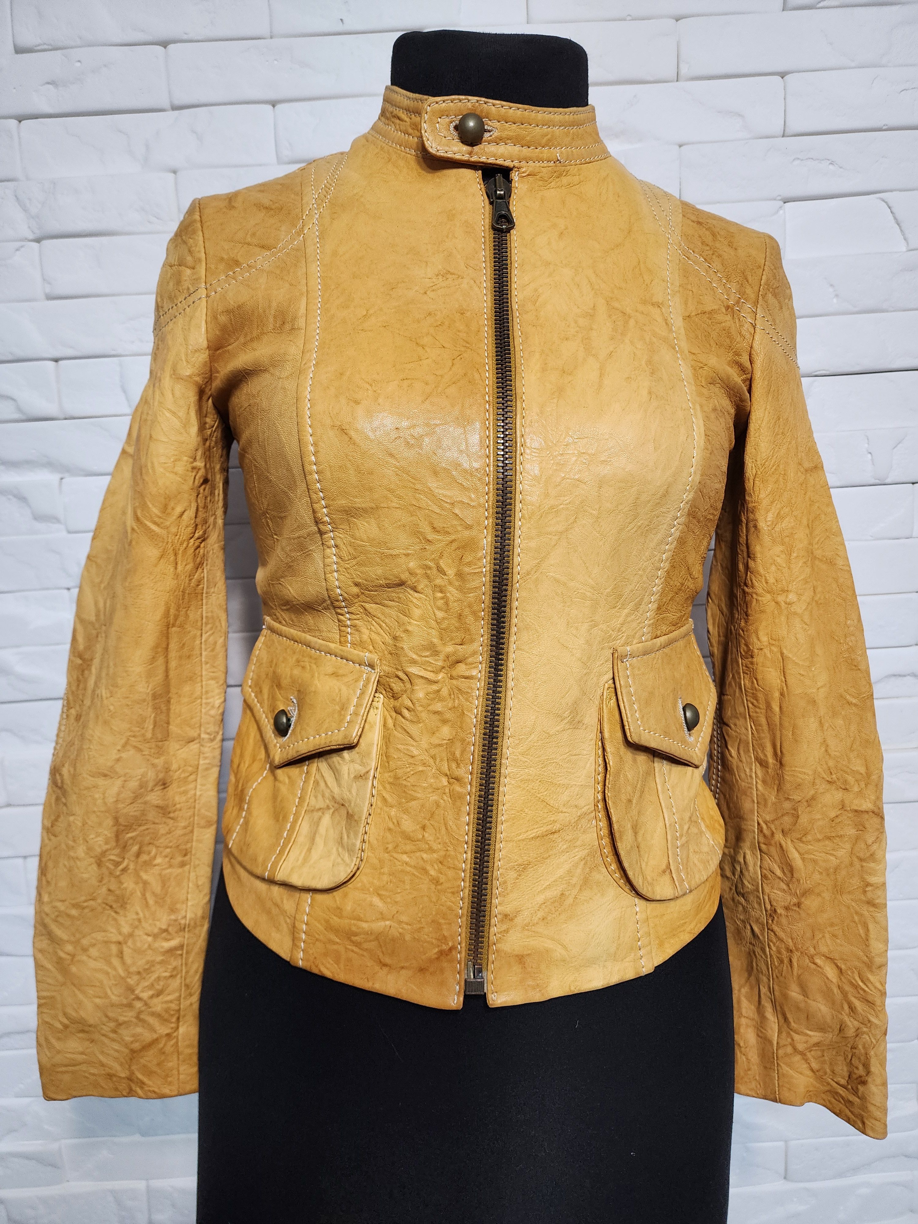 Other Yellow Leather Jacket: Women's Zipper Up Size S / US 4 / IT 40 - 1 Thumbnail