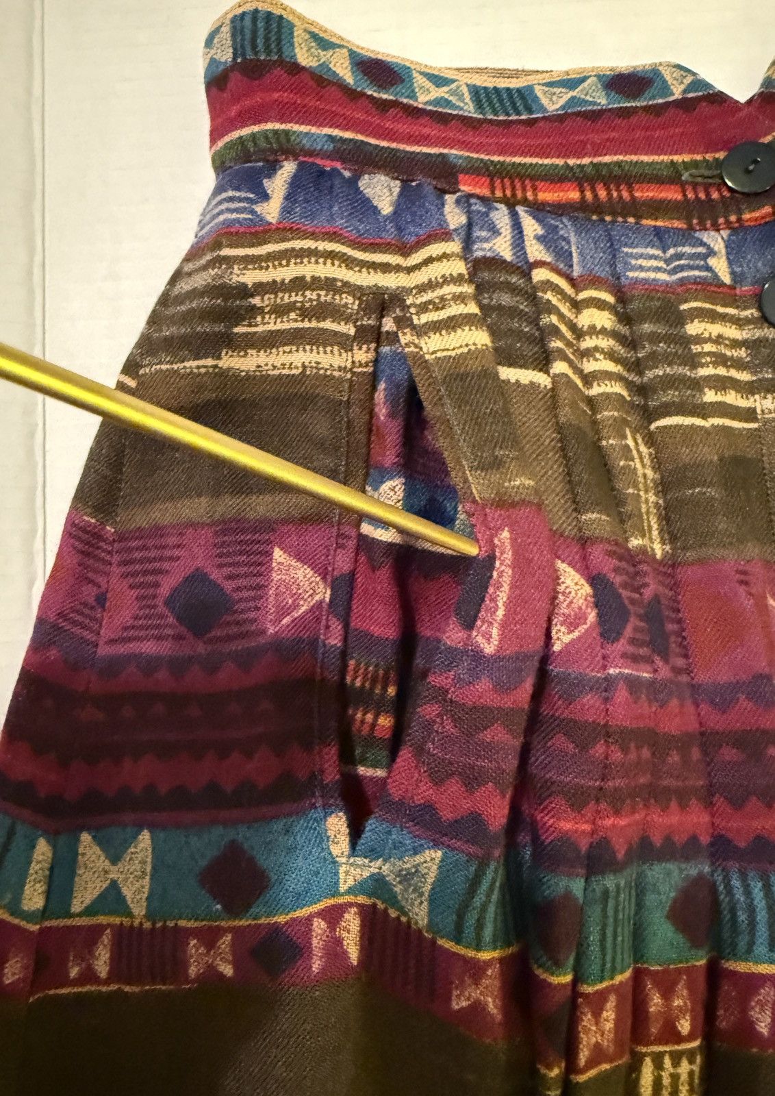Escada Escada by Margaretha Ley Vtg Berry Wool Aztec Tribal Skirt Size 38" / US 16 / IT 52 - 8 Thumbnail