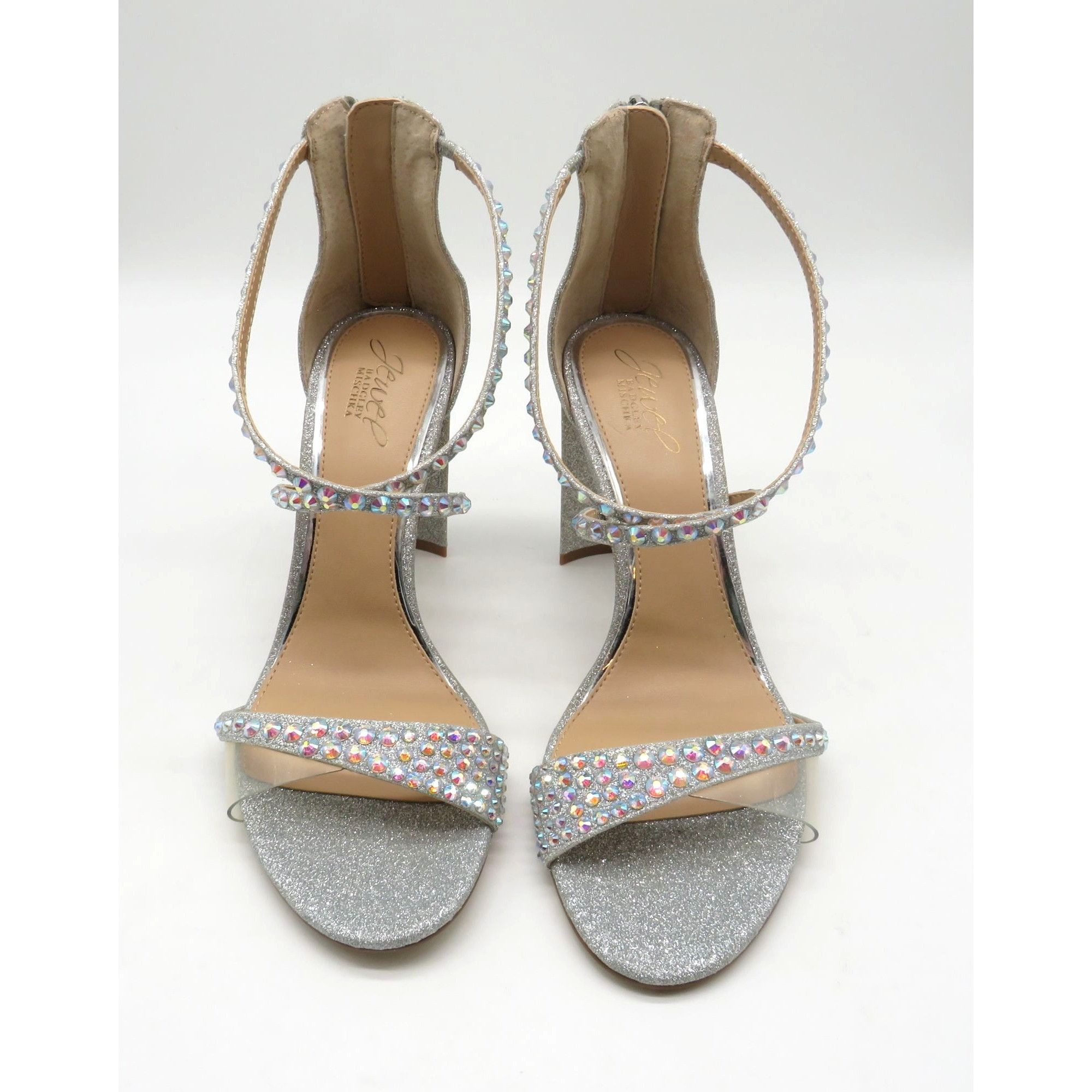 Other Jewel by Badgley Mischka Silver Glitter High Heel Sandals Rh Size US 8.5 / IT 38.5 - 2 Thumbnail