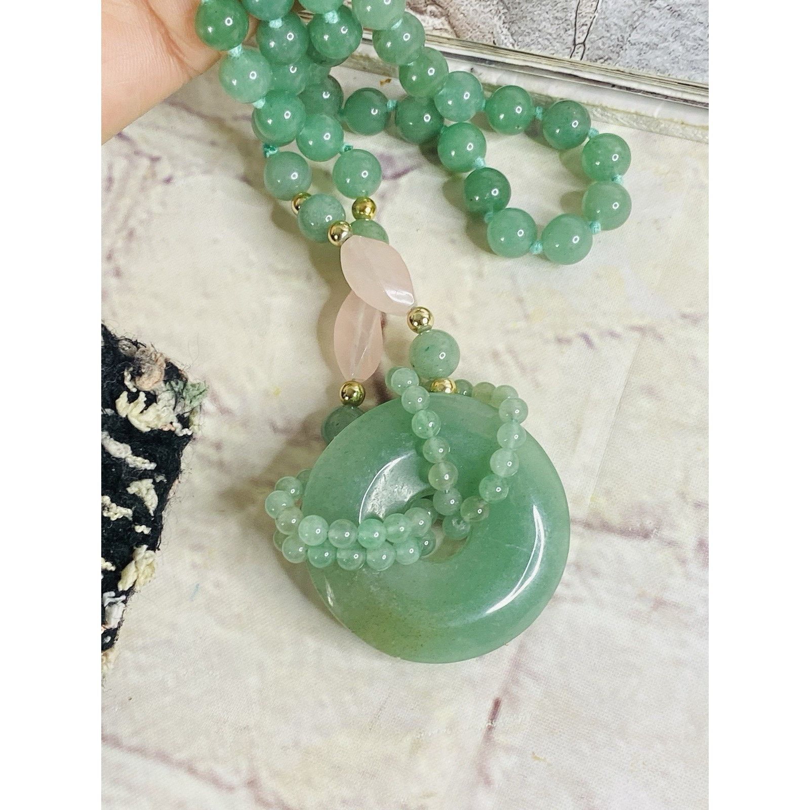 The Unbranded Brand VTG Statement 8mm Green Jade Bead & Rose Quartz 30" Necklace Size ONE SIZE - 7 Thumbnail