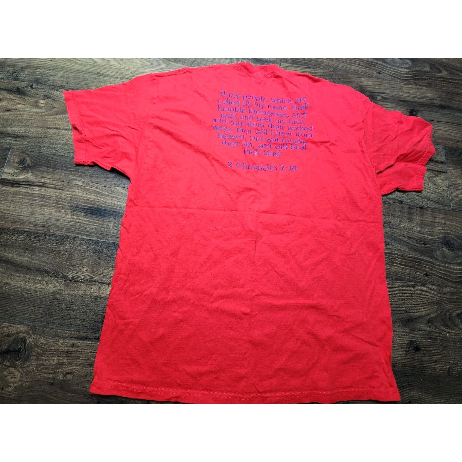 Port & Company Pray for America Mens 2XL Double Sided T Shirt Chronicles 7:14 USA BK Patriotic Size US XXL / EU 58 / 5 - 2 Thumbnail