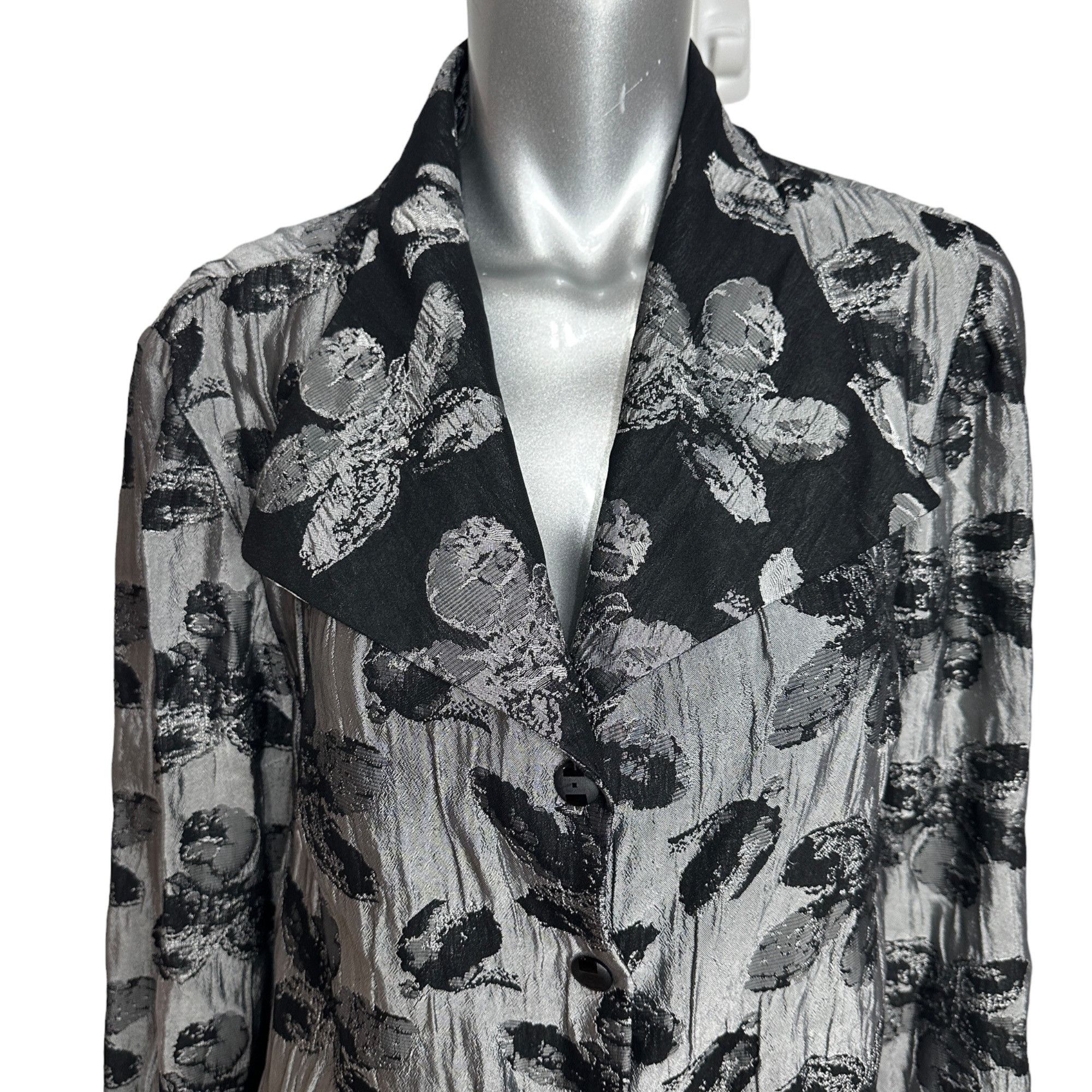 Vintage Criselda Lontok Gray & Black Floral Button-Front Tunic Jack Size XL / US 12-14 / IT 48-50 - 8 Thumbnail