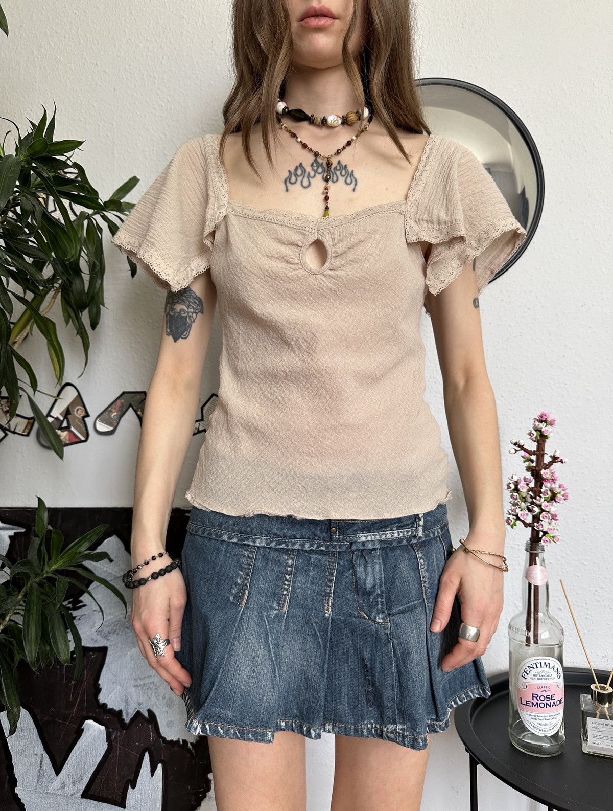 Vintage Textured Cute Western Boho Lace Trim Blouse Size M / US 6-8 / IT 42-44 - 2 Thumbnail