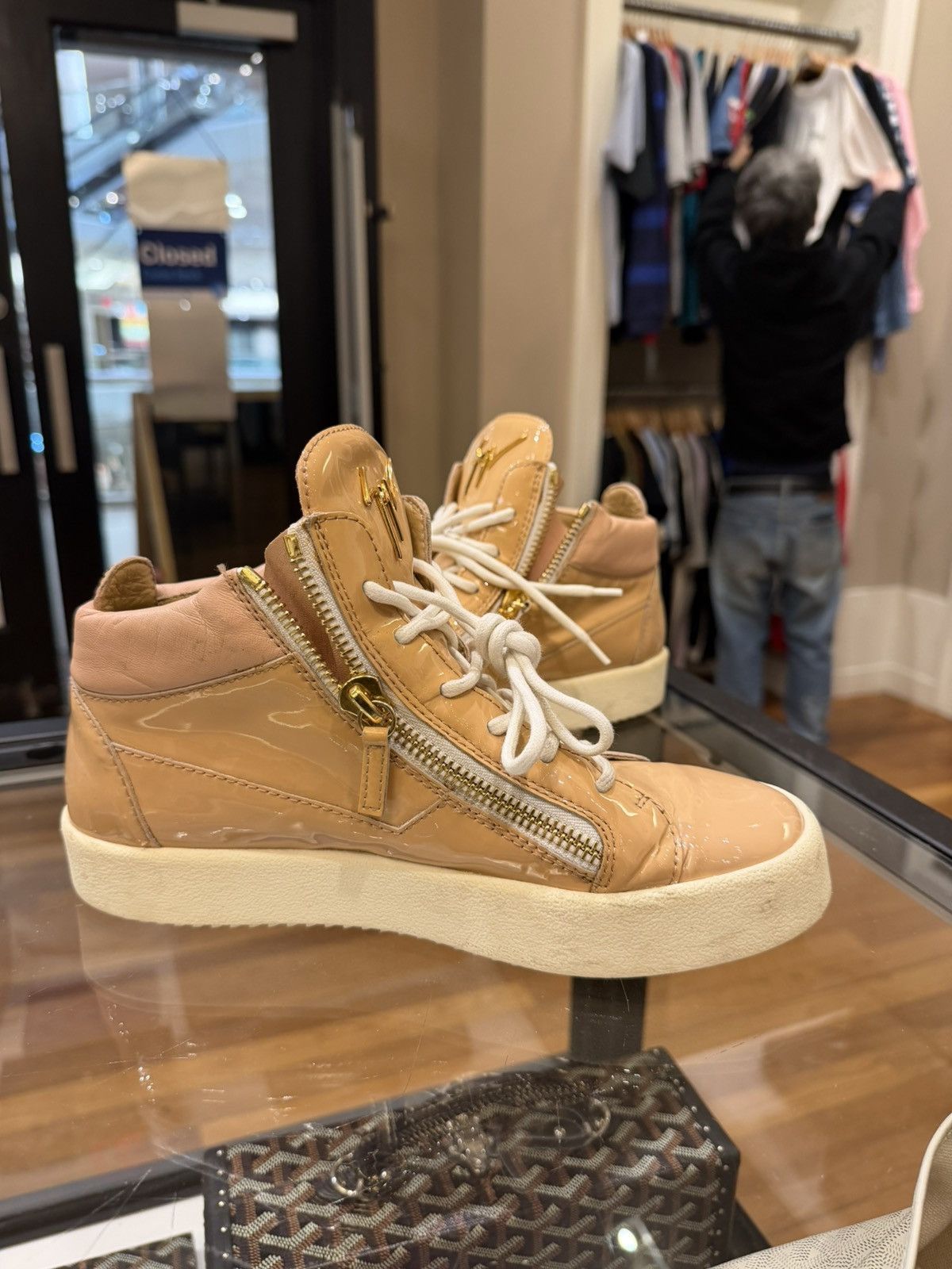 Giuseppe Zanotti Giuseppe Zanotti Patent Leather Zipper Sneaker - Tan Size US 7 / EU 40 - 2 Thumbnail