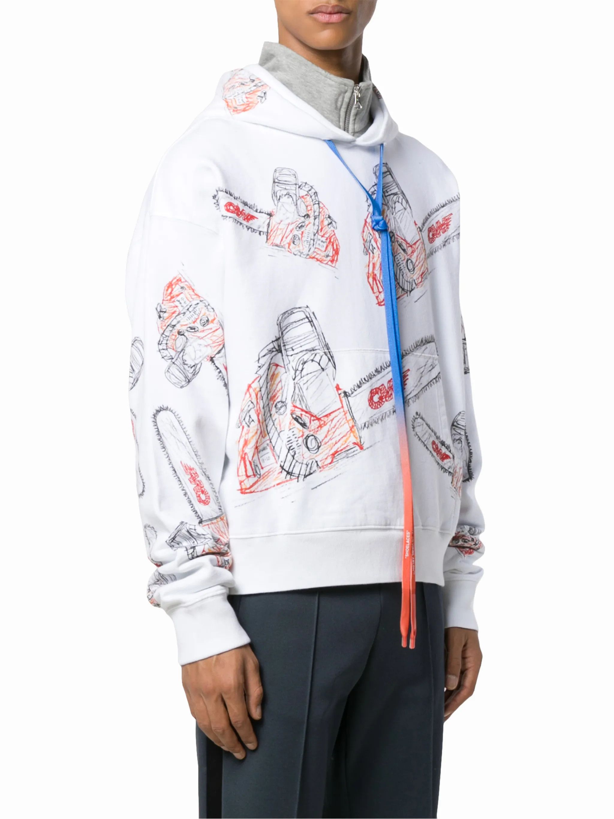 Off-White White Chainsaw Logo Print Oversized Hoodie Size US M / EU 48-50 / 2 - 2 Thumbnail