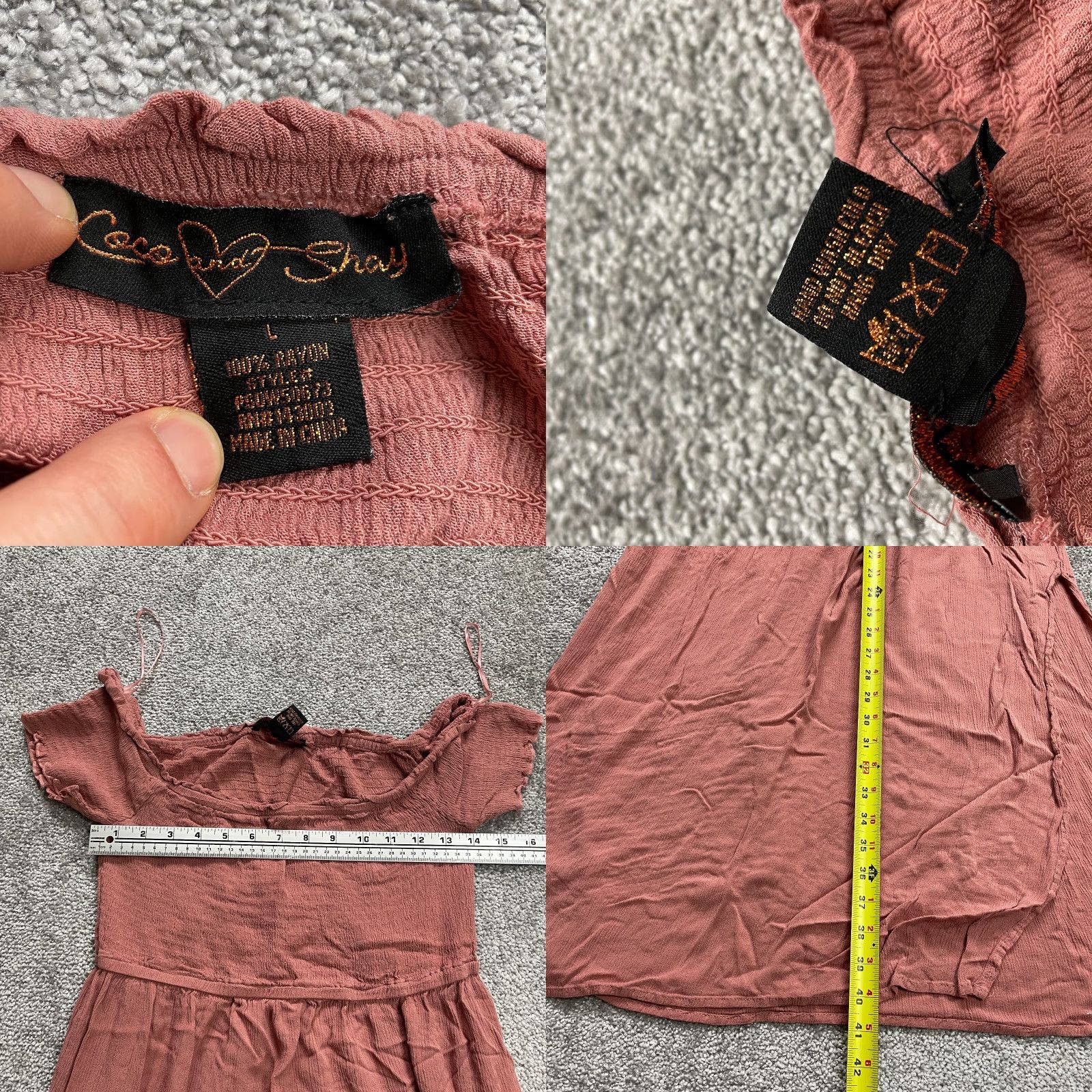 Vintage Coco And Shay Maxi Dress Women L Pink Off Shoulder Smocked Slit Rayon Long Womens Size L / US 10 / IT 46 - 8 Thumbnail