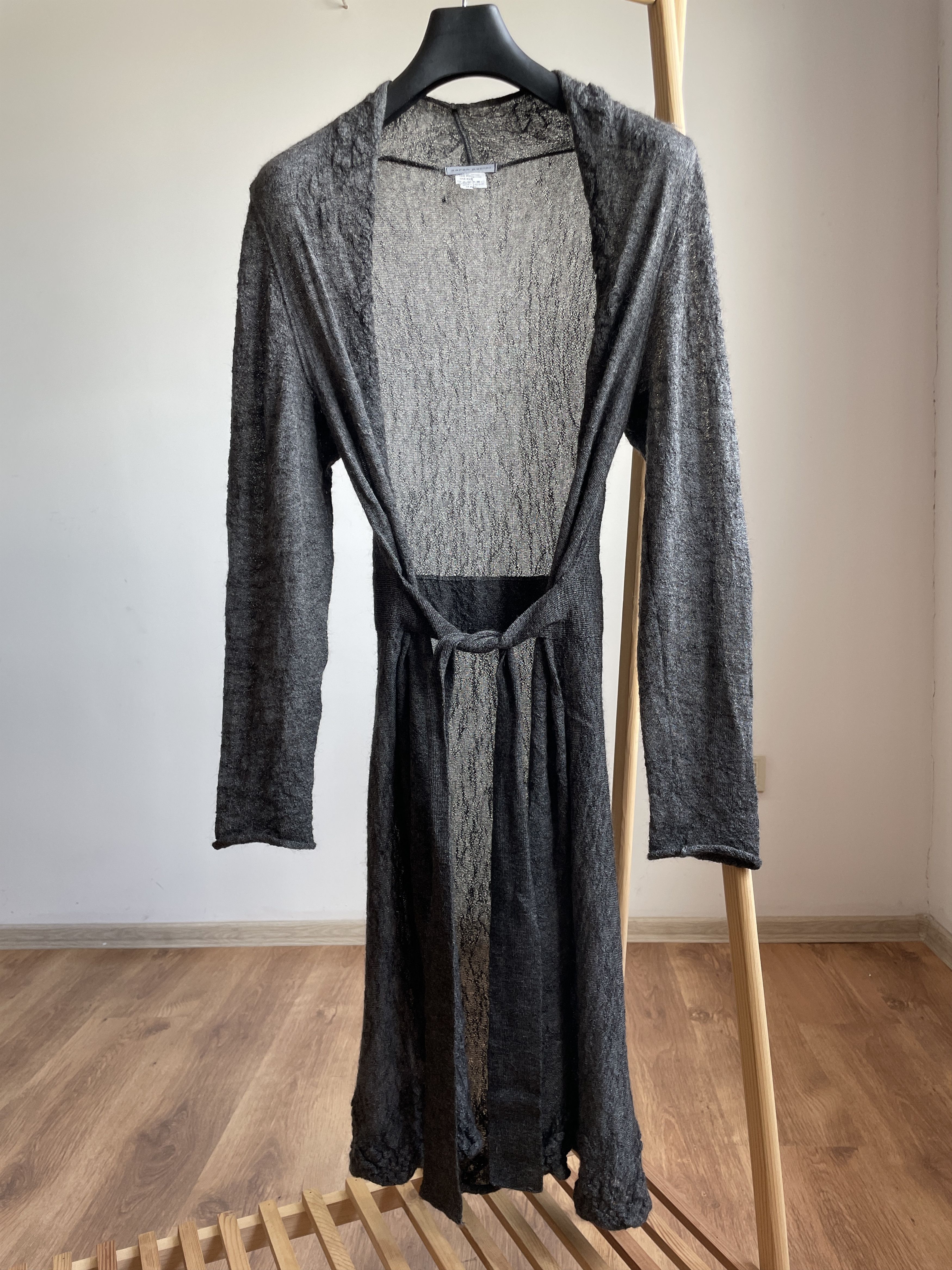 Sarah Pacini Sarah Pacini Crinkled Wool Knit Belted Cardigan Maxi Dress Size ONE SIZE - 1 Thumbnail