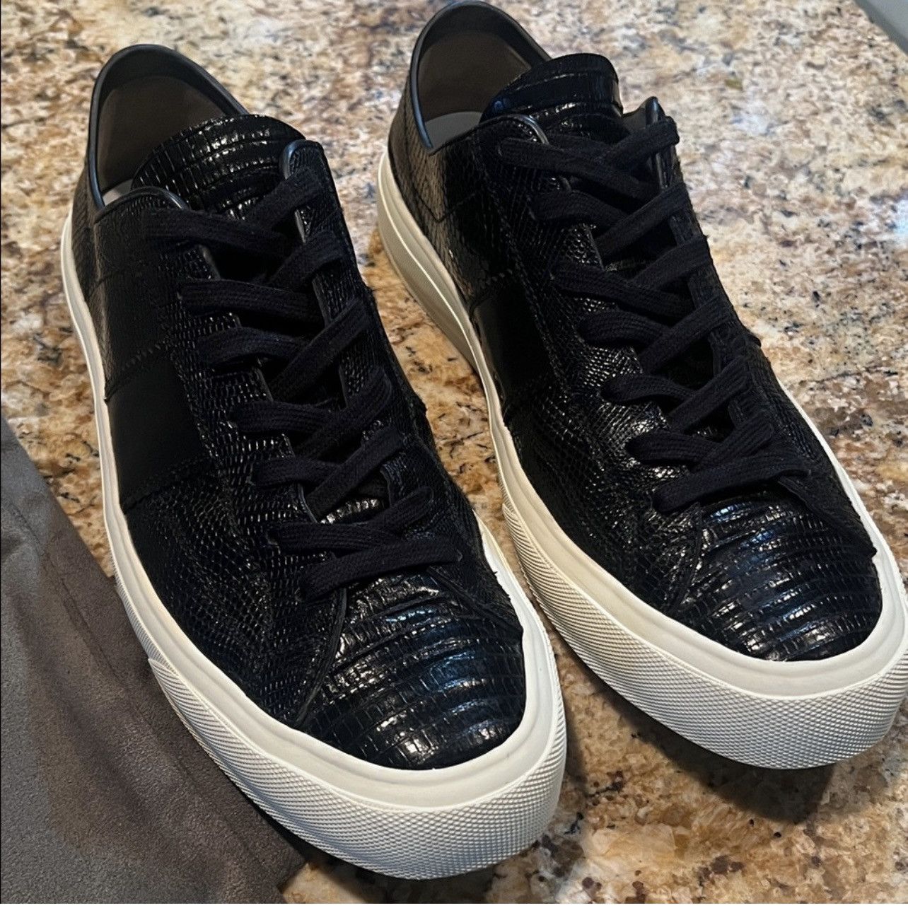 Tom Ford Tom Ford Men’s Black Cambridge Lizard Skin Sneakers Size US 12 / EU 45 - 1 Thumbnail