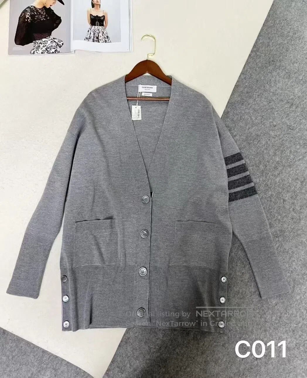 Thom Browne Thom Browne Grey V-Neck Wool Cardigan. Size US L / EU 52-54 / 3 - 1 Thumbnail