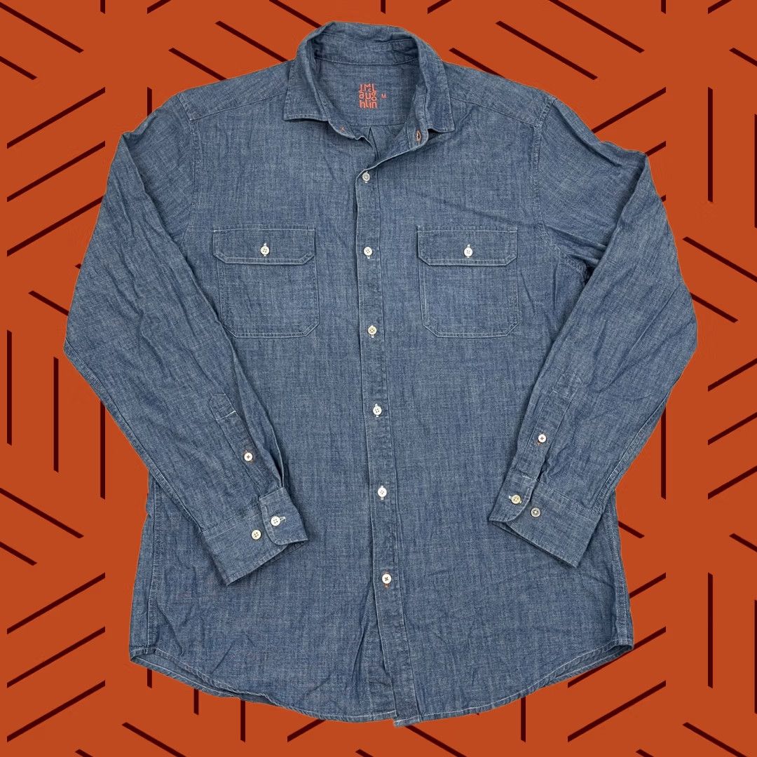 J.McLaughlin J. McLaughlin Shirt Mens M Chambray Blue Button Up Lightweight Denim Style Prep Shirt Size US M / EU 48-50 / 2 - 1 Thumbnail