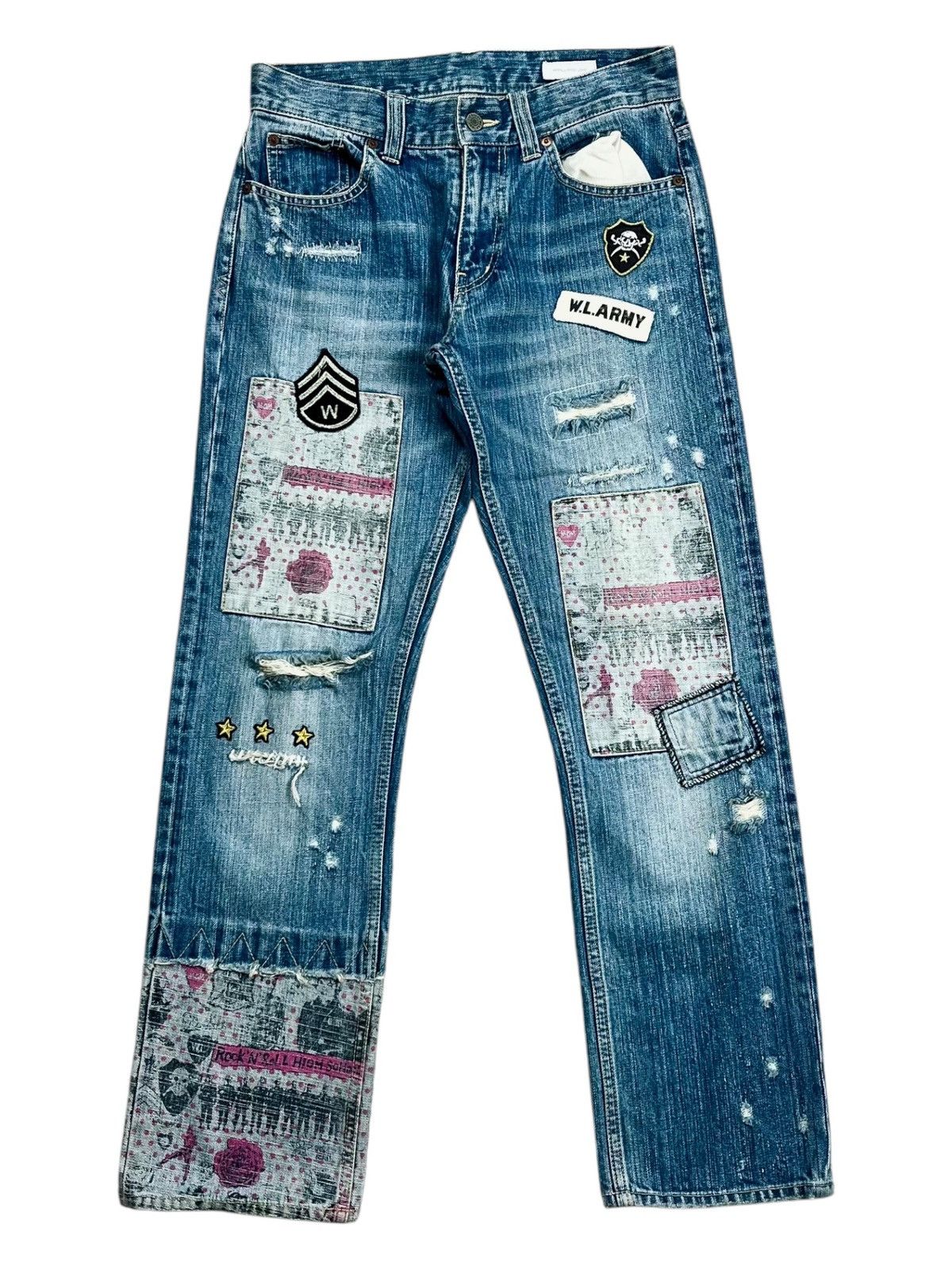 20471120 2000s World Wide Love - Grunge Pathwork Army Denim Pants Size US 29 - 1 Thumbnail