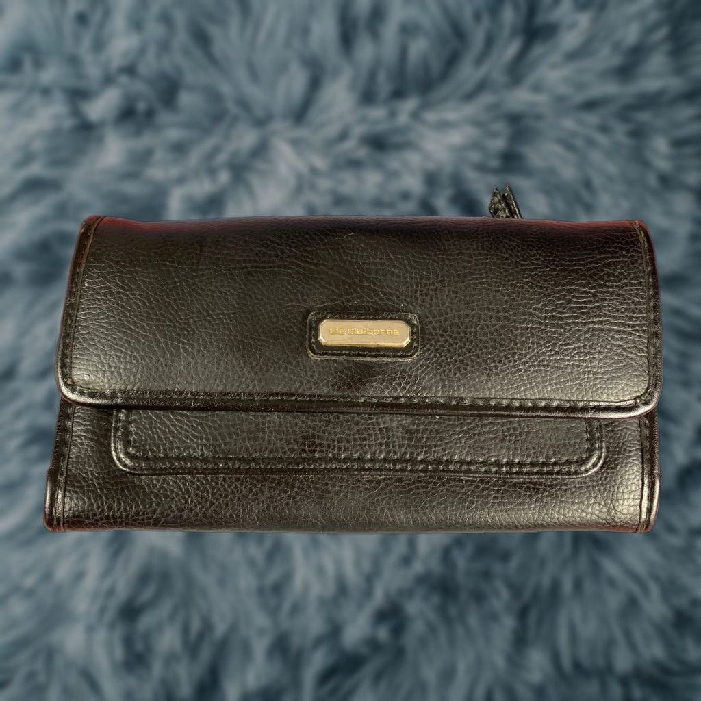 Liz Claiborne VINTAGE Liz Claiborne Leather Wallet Clutch Tri Fold Womens Black Zip-Around Zipper Credit Card Size ONE SIZE - 1 Thumbnail