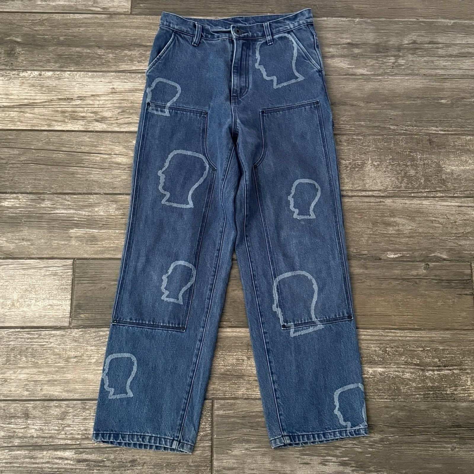 Brain Dead BRAIN DEAD HEAD PRINT AOP DOUBLE KNEE DENIM CARPENTER PANTS Size US 28 / EU 44 - 7 Thumbnail