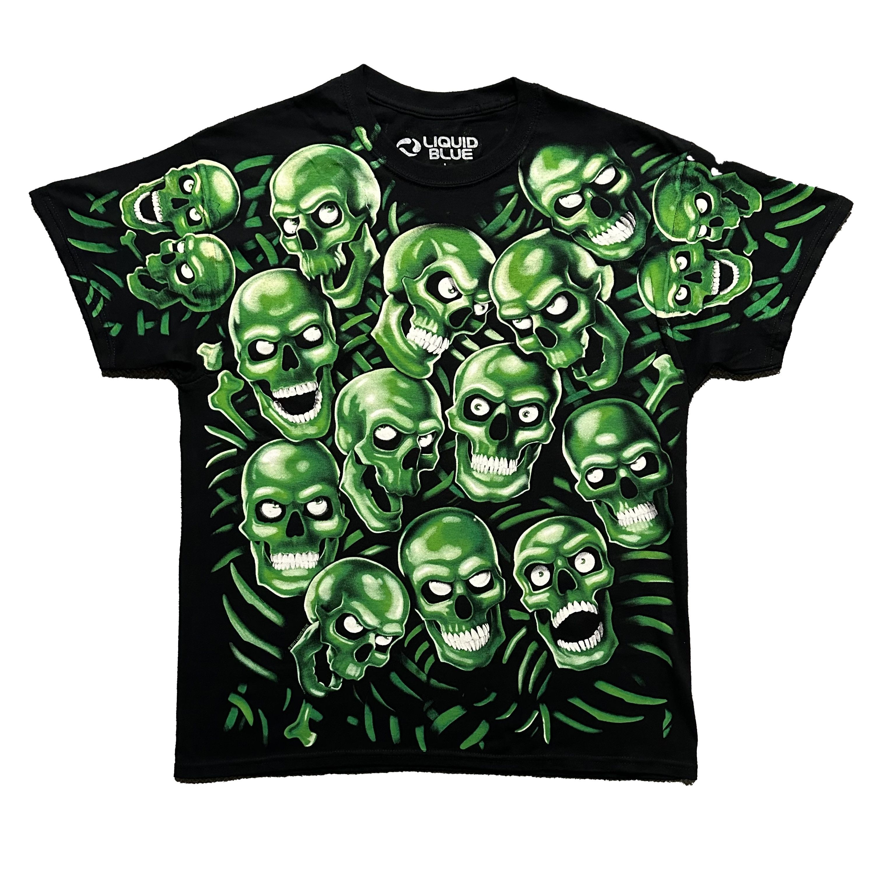 image of Green Skull Pile Liquid Blue Tee in Green/Black, Men's (Size Large)