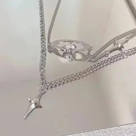 Japanese Brand Double Layer Cross Heart Crystal Pendant Necklace Size ONE SIZE - 2 Thumbnail