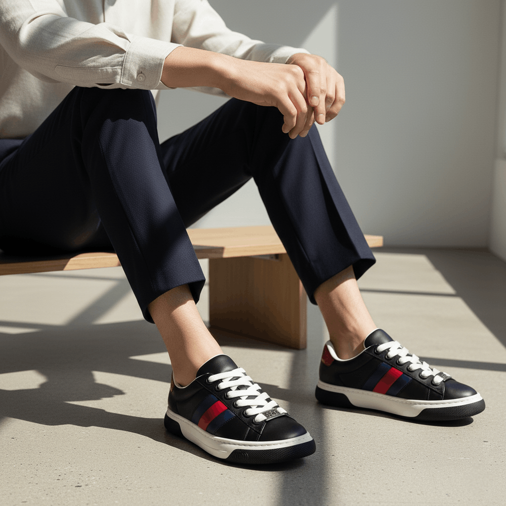 Gucci Gucci Ace Mens Sneakers Blue Red Web Black Leather 10.5 New Size US 10.5 / EU 43-44 - 1 Thumbnail