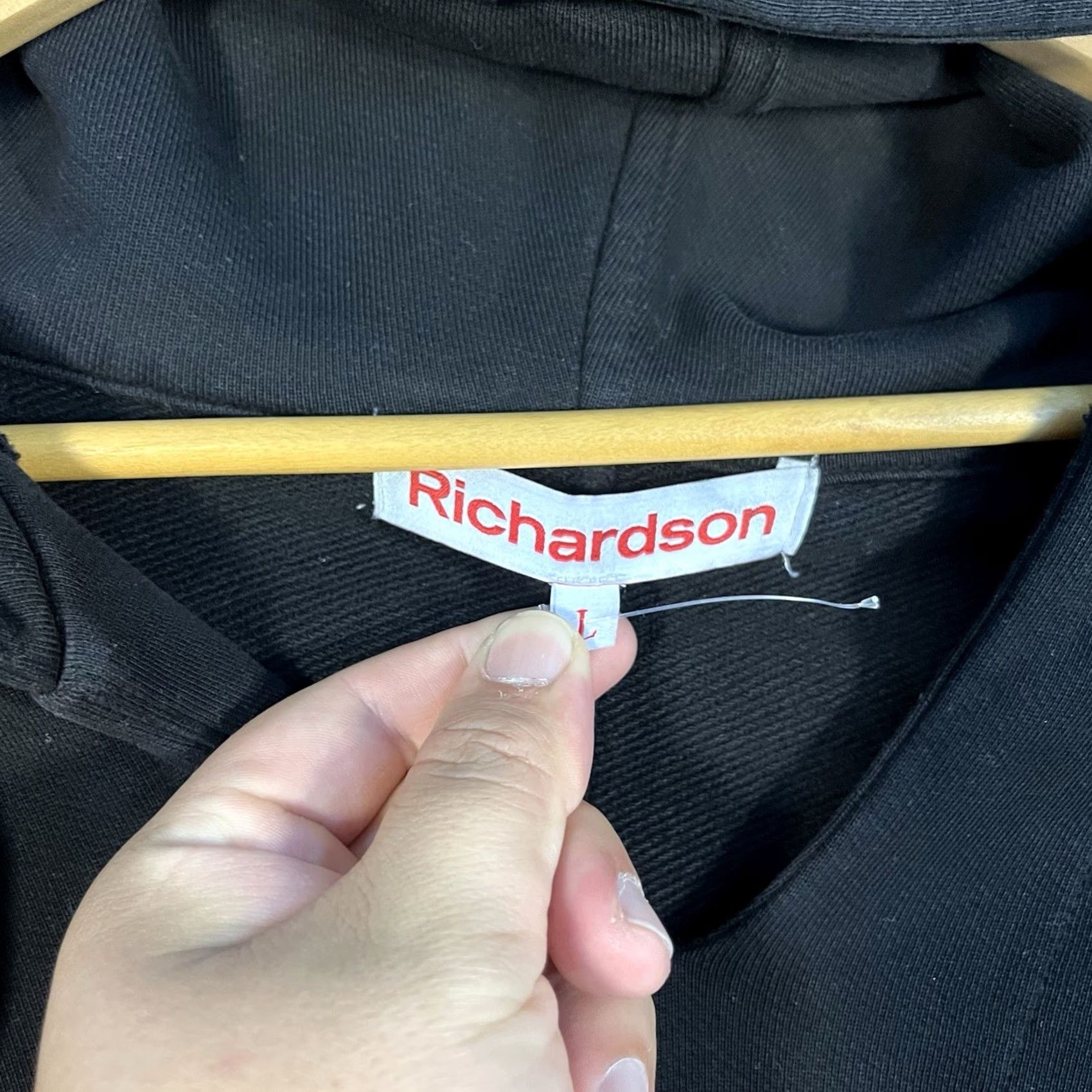 Vintage Richardson Hoodie Pullover Black USA Cotton Men's Large Size US L / EU 52-54 / 3 - 3 Thumbnail