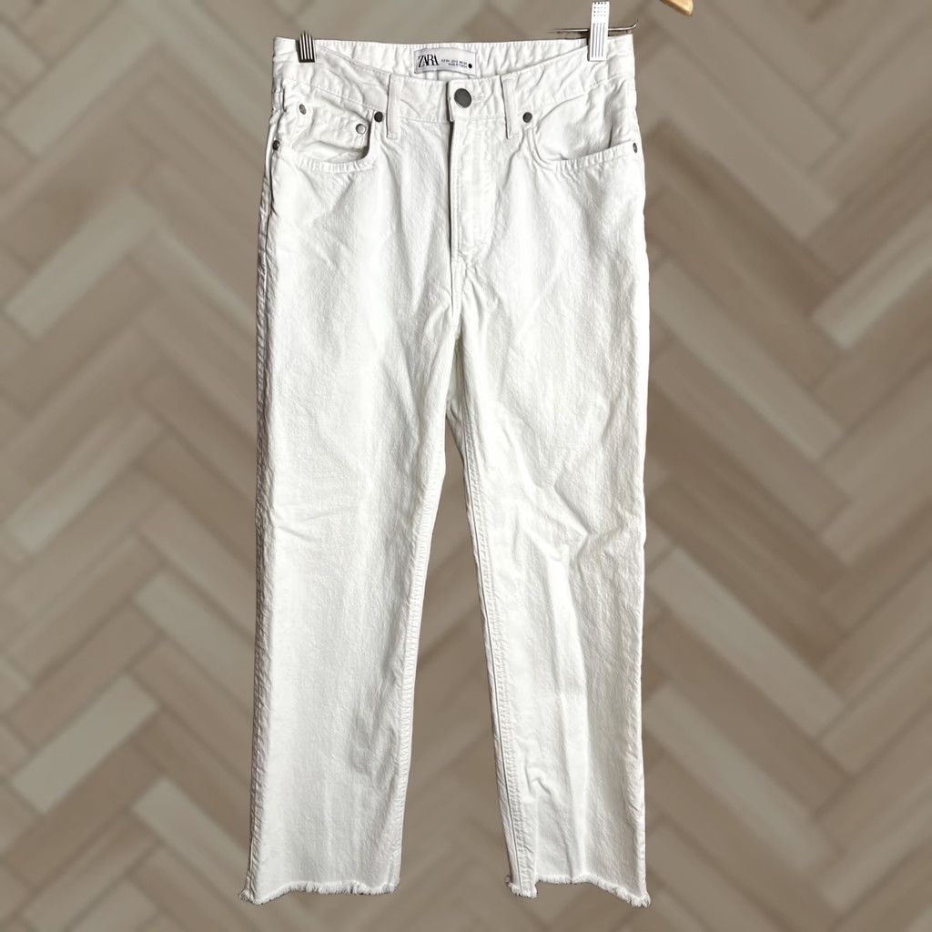 Zara Zara The Marine High Waist Wide-Leg Jeans Ivory Women's 2 Denim Stretch 5-Pocket Reax Bohemian Hippie Grunge Teacher Vintage-Inspired? Size 26" / US 2 / IT 38 - 1 Thumbnail