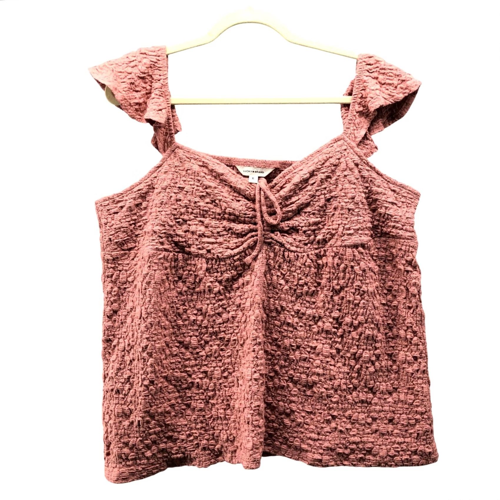 Lucky Brand Lucky Brand Tank Pink XL Womens Smocked Flutter Sleeve Crinkle Top Sleeveless Cotton Blend Beach Boho Summer Shirt Women XL Size XL / US 12-14 / IT 48-50 - 2 Thumbnail