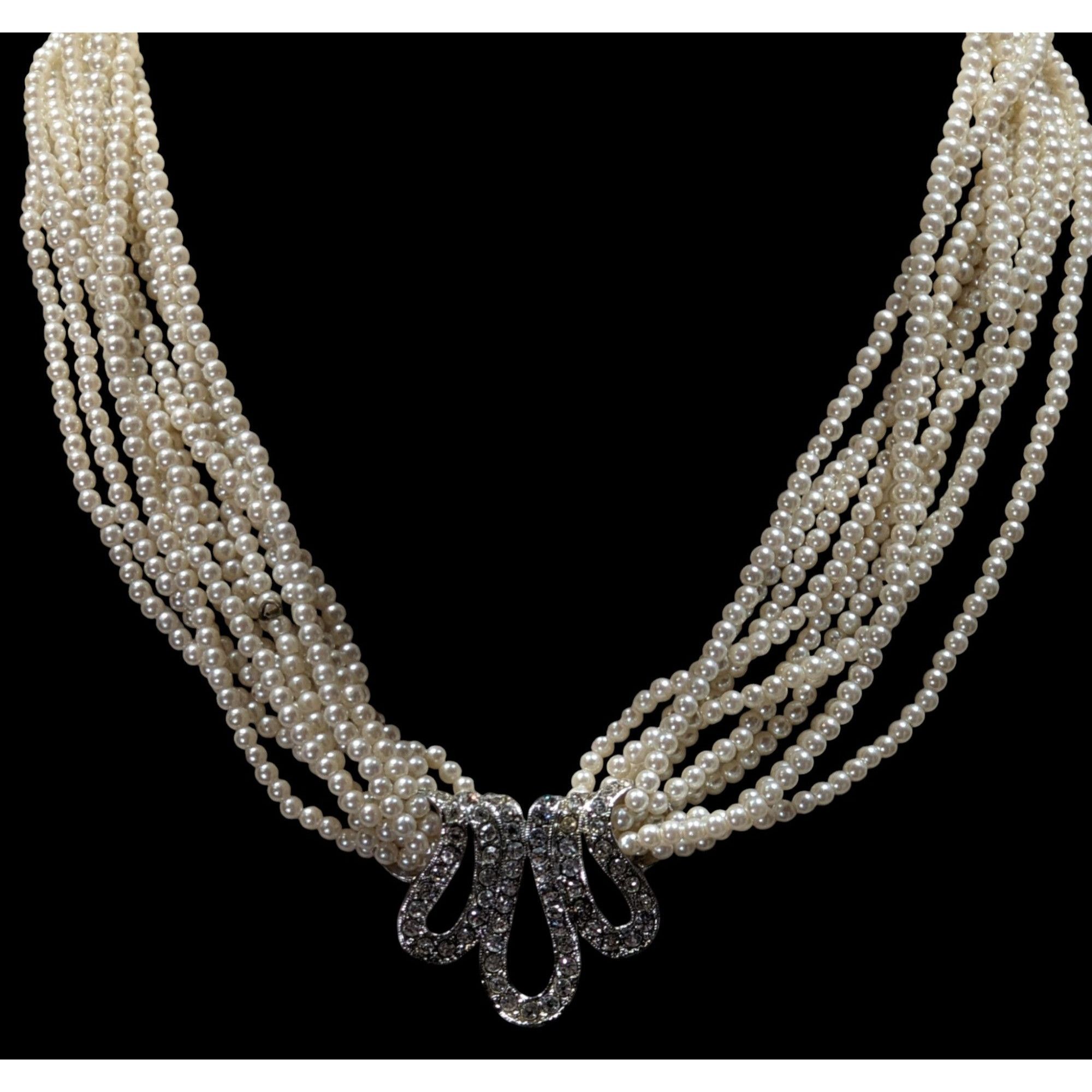 Other Vintage Glam Faux Seed Pearl Necklace With Silver Tone Rhine Size ONE SIZE - 3 Thumbnail