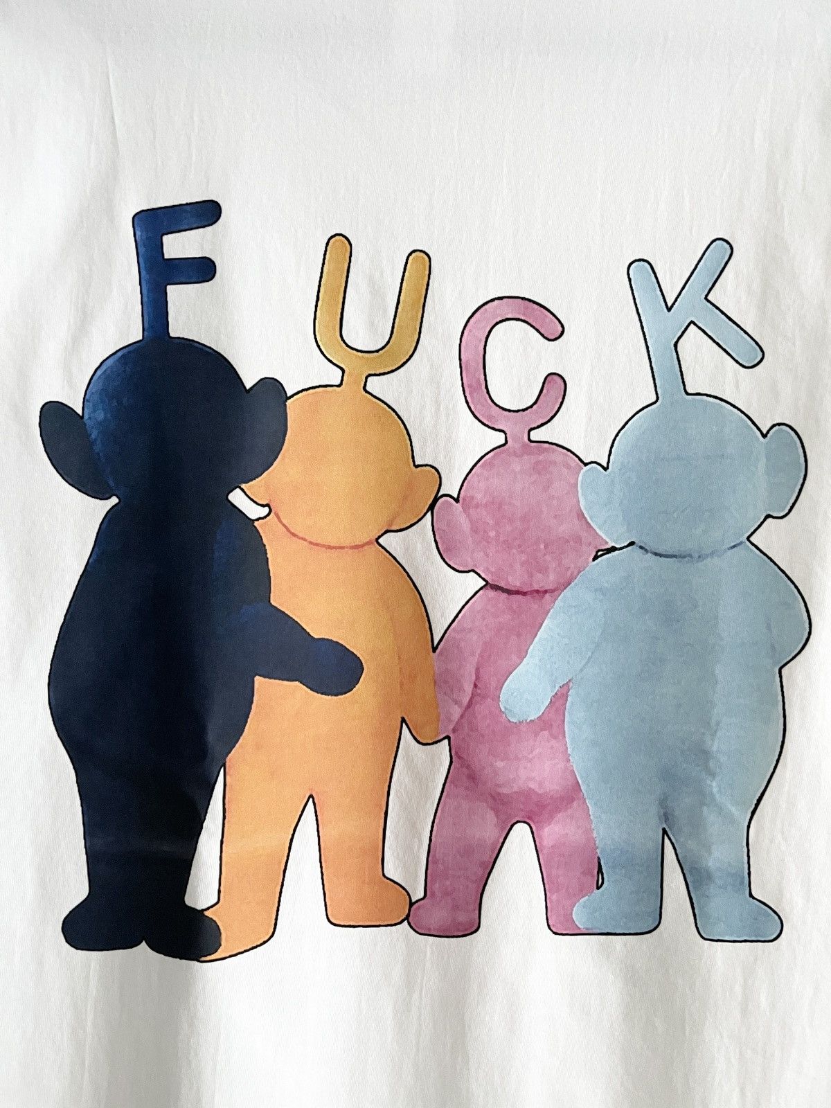 Japanese Brand STEAL! 2000s Teletubbies FUCK Family Characters Tee (L) Size US L / EU 52-54 / 3 - 5 Thumbnail