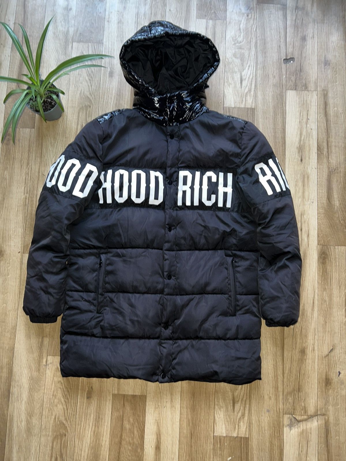 image of Hood Rich Piece Of Shit x Trapstar London Down Jacket Hoodrich Drip Trapstar Drill in Black (Size S