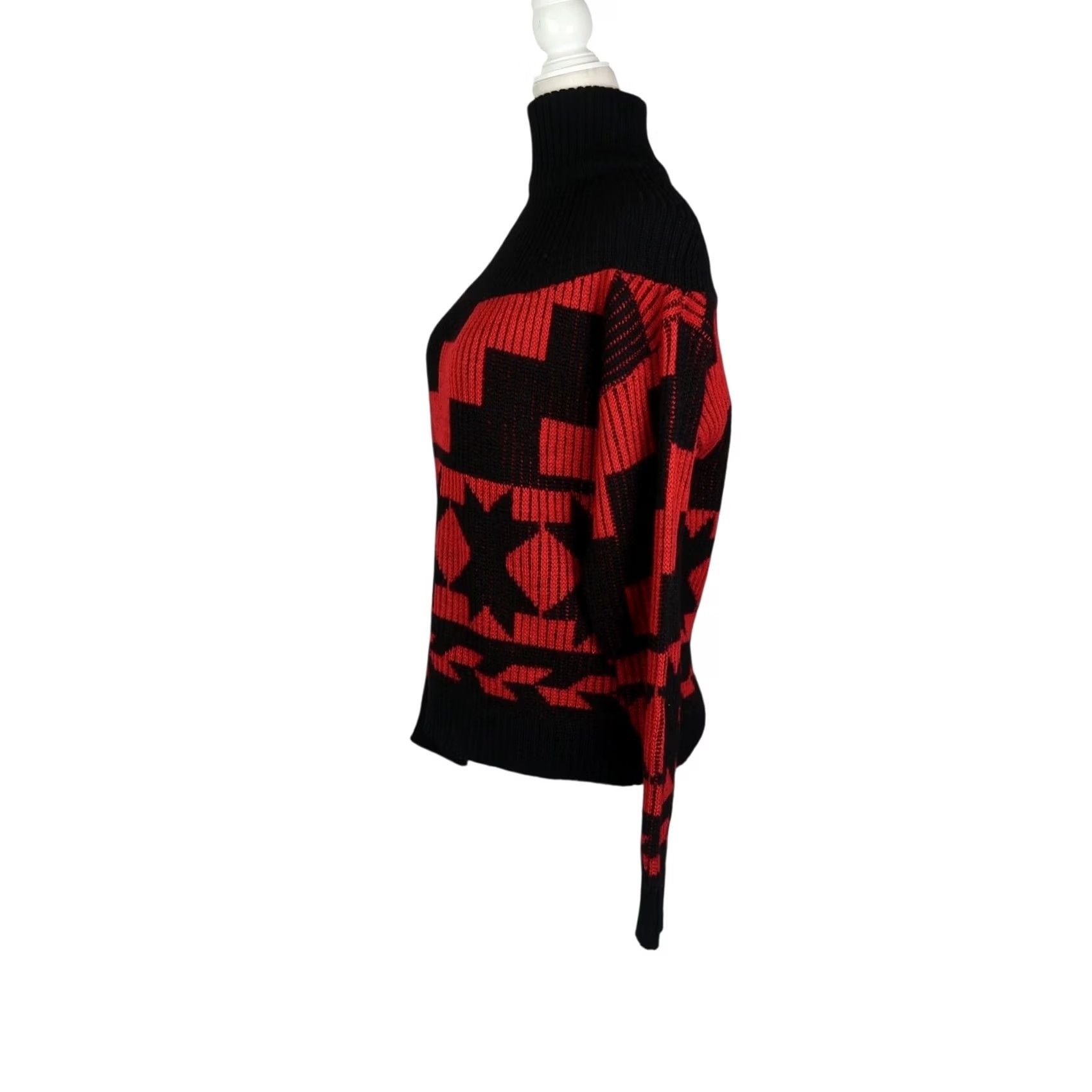 Obermeyer VINTAGE Obermeyer Black and Red Geometric Wool Turtleneck Sweater M Women Long Sleeve Pullover 90s Size M / US 6-8 / IT 42-44 - 3 Thumbnail