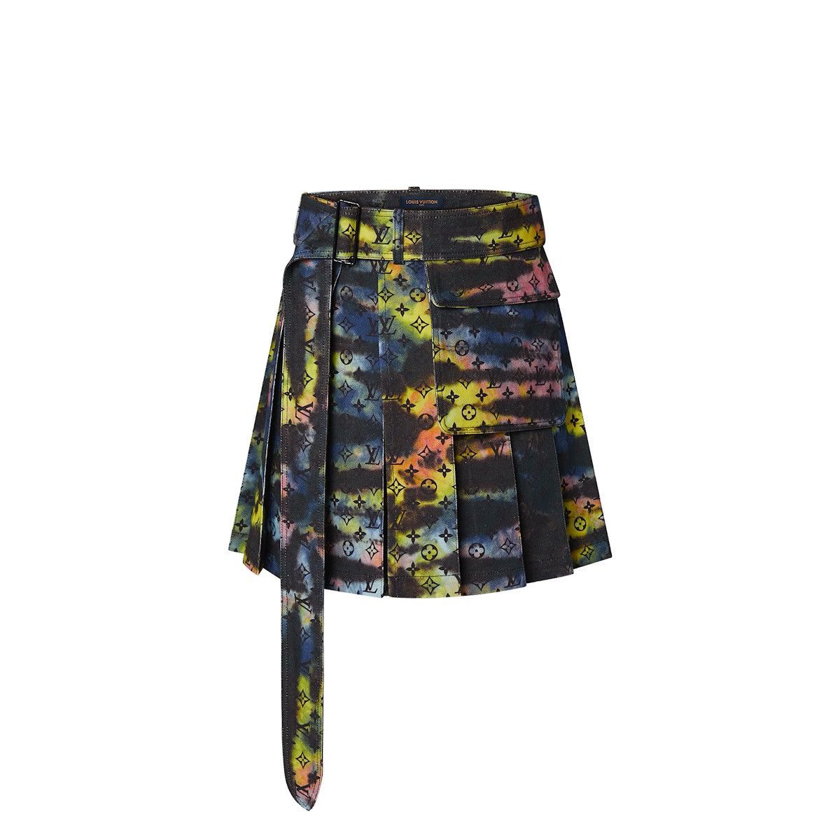 image of Louis Vuitton Monogram Tie-Dye Pleated Denim Skirt Size S in Navy, Men's