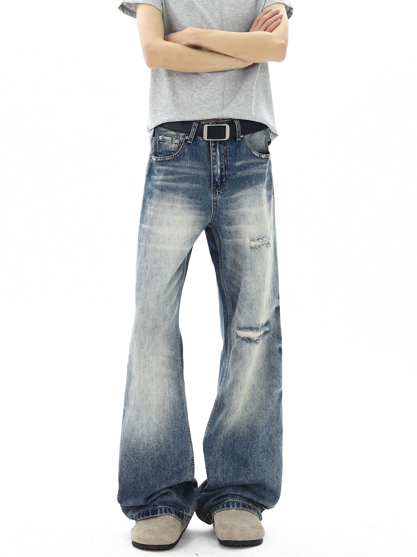 Vintage High-Street Washed Men's Curved-Cut Distressed Jeans Size US 32 / EU 48 - 2 Thumbnail
