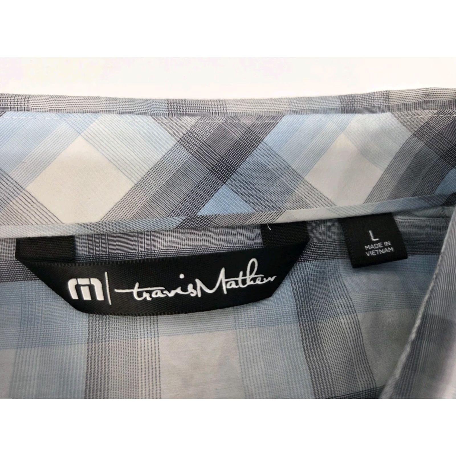 TravisMathew Travis Mathew Men's Short Sleeve Button-Up Blue/Grey Plaid Shirt L Size US L / EU 52-54 / 3 - 3 Thumbnail