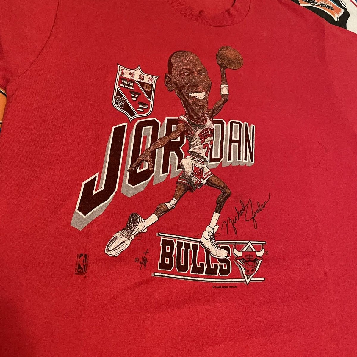 NBA × Salem Sportswear × Vintage Vintage 1988 NBA Michael Jordan MVP Chicago Bulls Tee Size US L / EU 52-54 / 3 - 3 Thumbnail