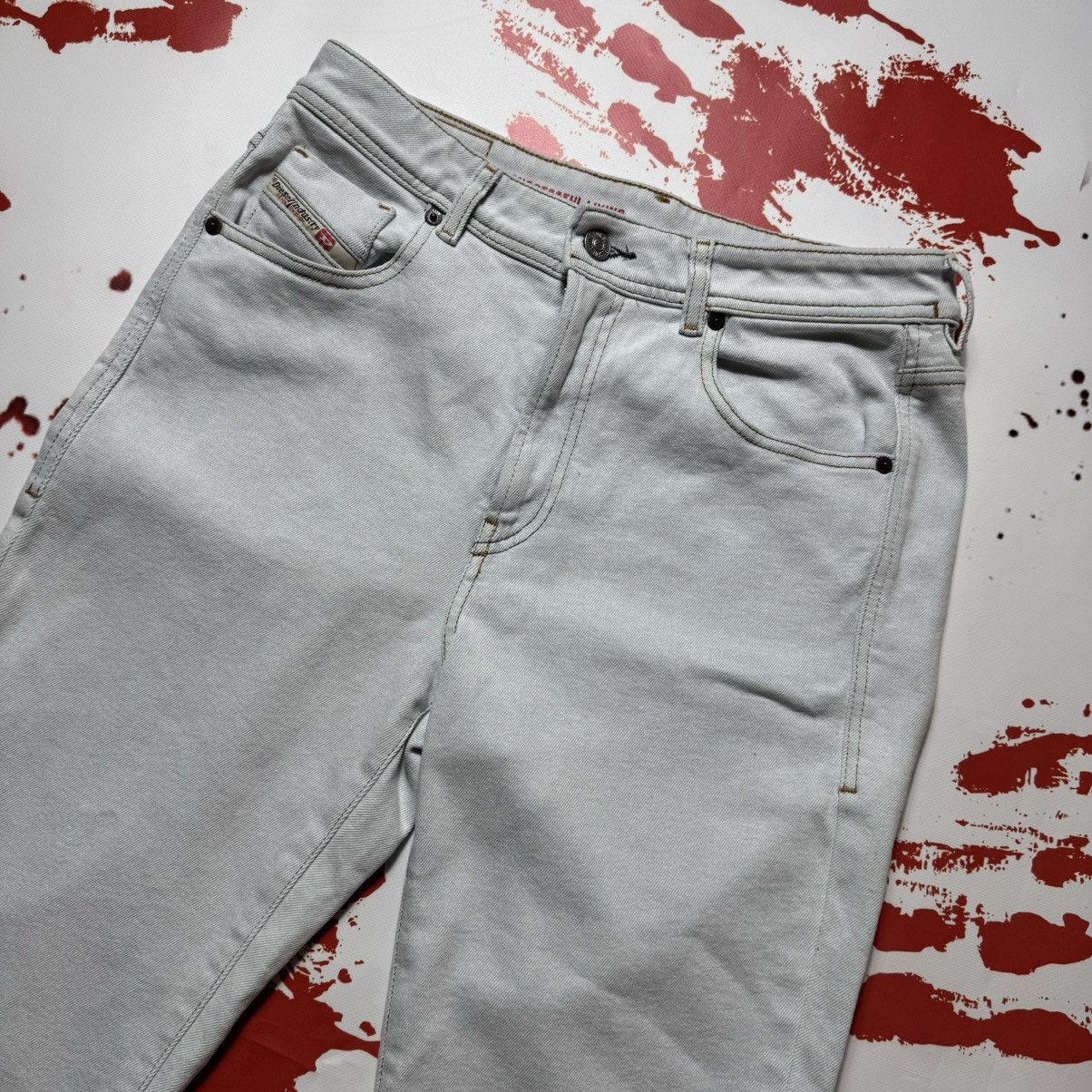 Diesel vintage 90s diesel jeans big logo white blue Size 29" - 4 Thumbnail