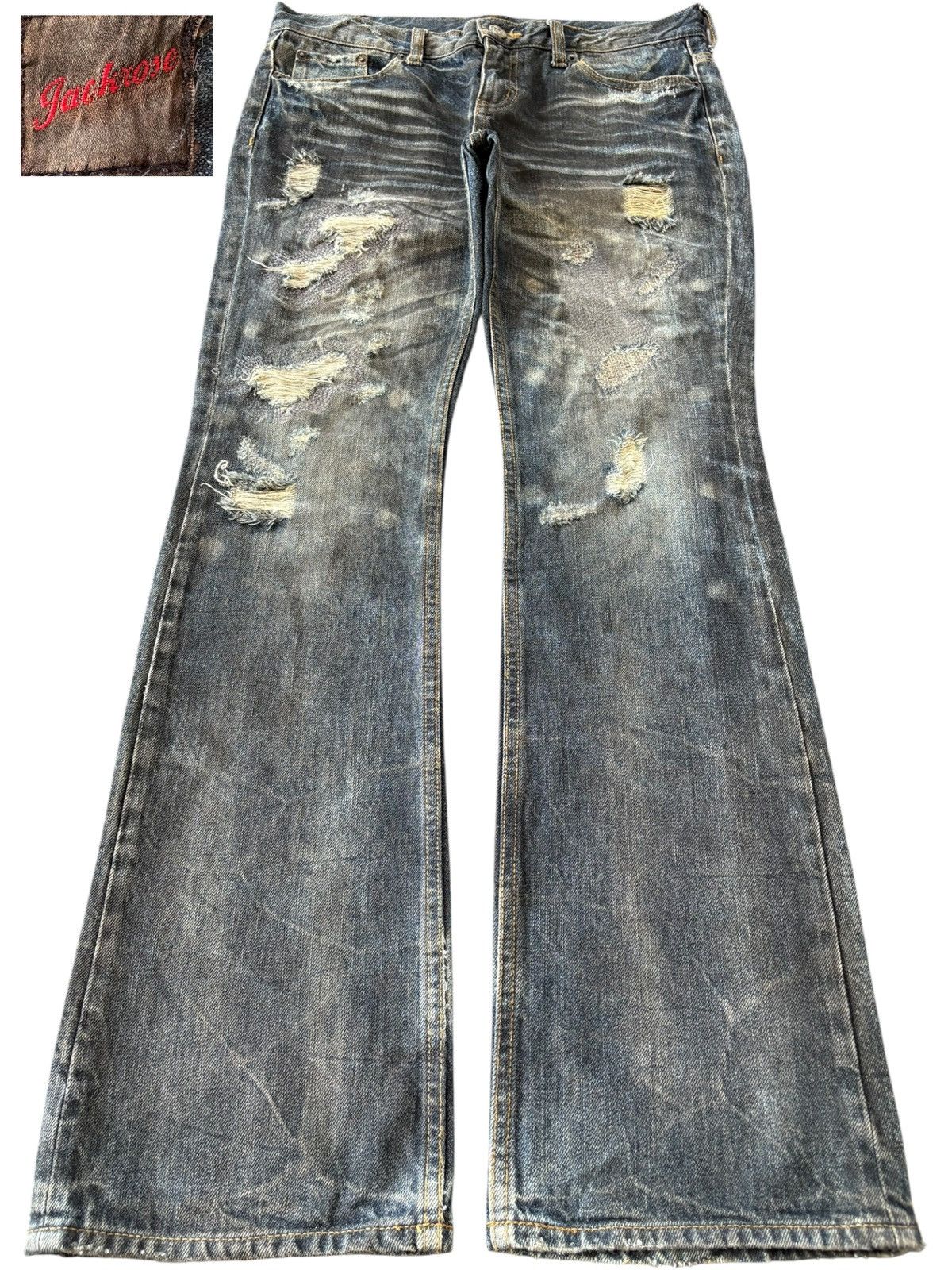 JACKROSE Vintage Japanese Jackrose Vomit Distressed Flare Jeans Size US 33 - 1 Thumbnail