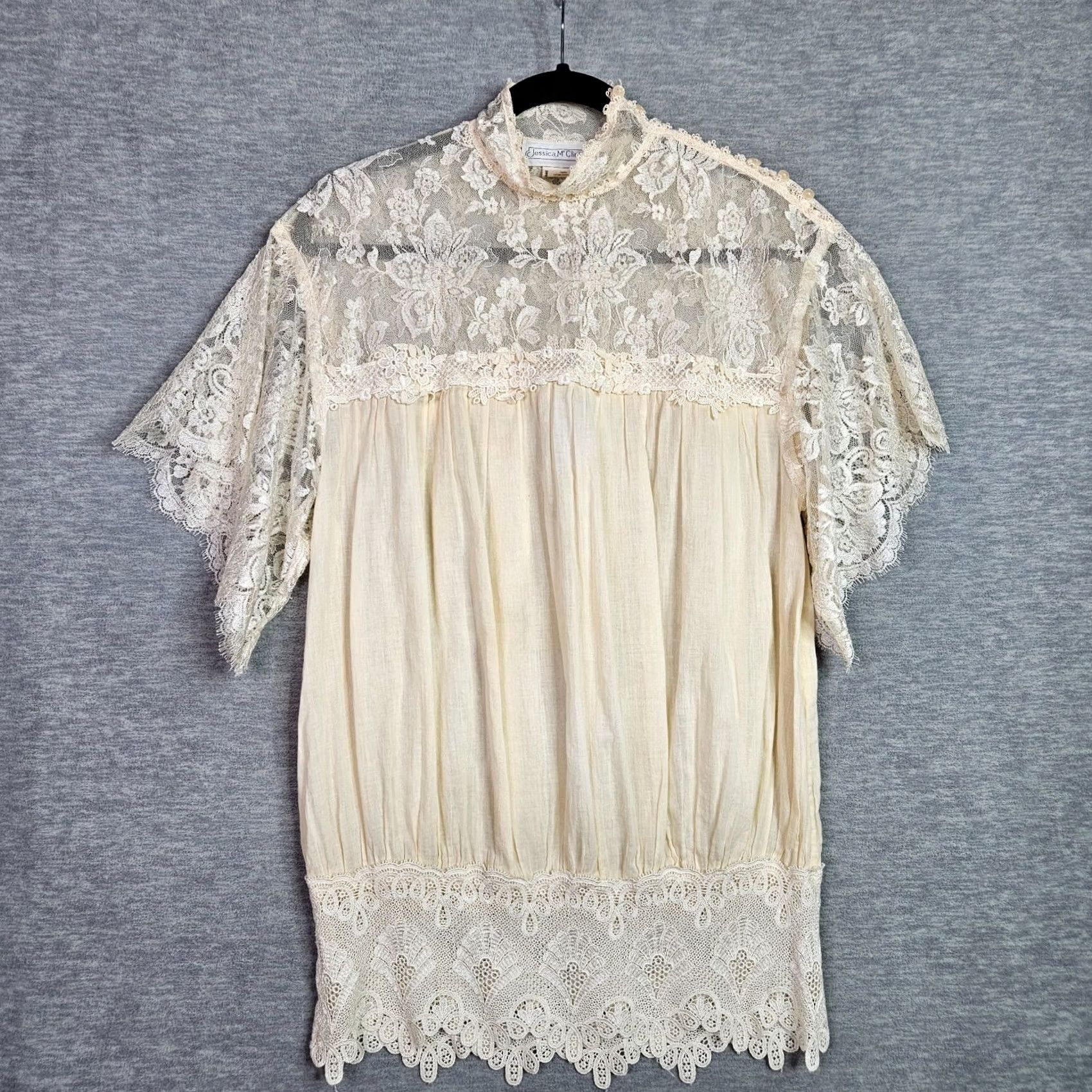 Jessica McClintock VINTAGE Jessica McClintock Ivory Lace Dress Set 8 A-Line Midi Long Sleeve Women Shirt? Size M / US 6-8 / IT 42-44 - 7 Thumbnail