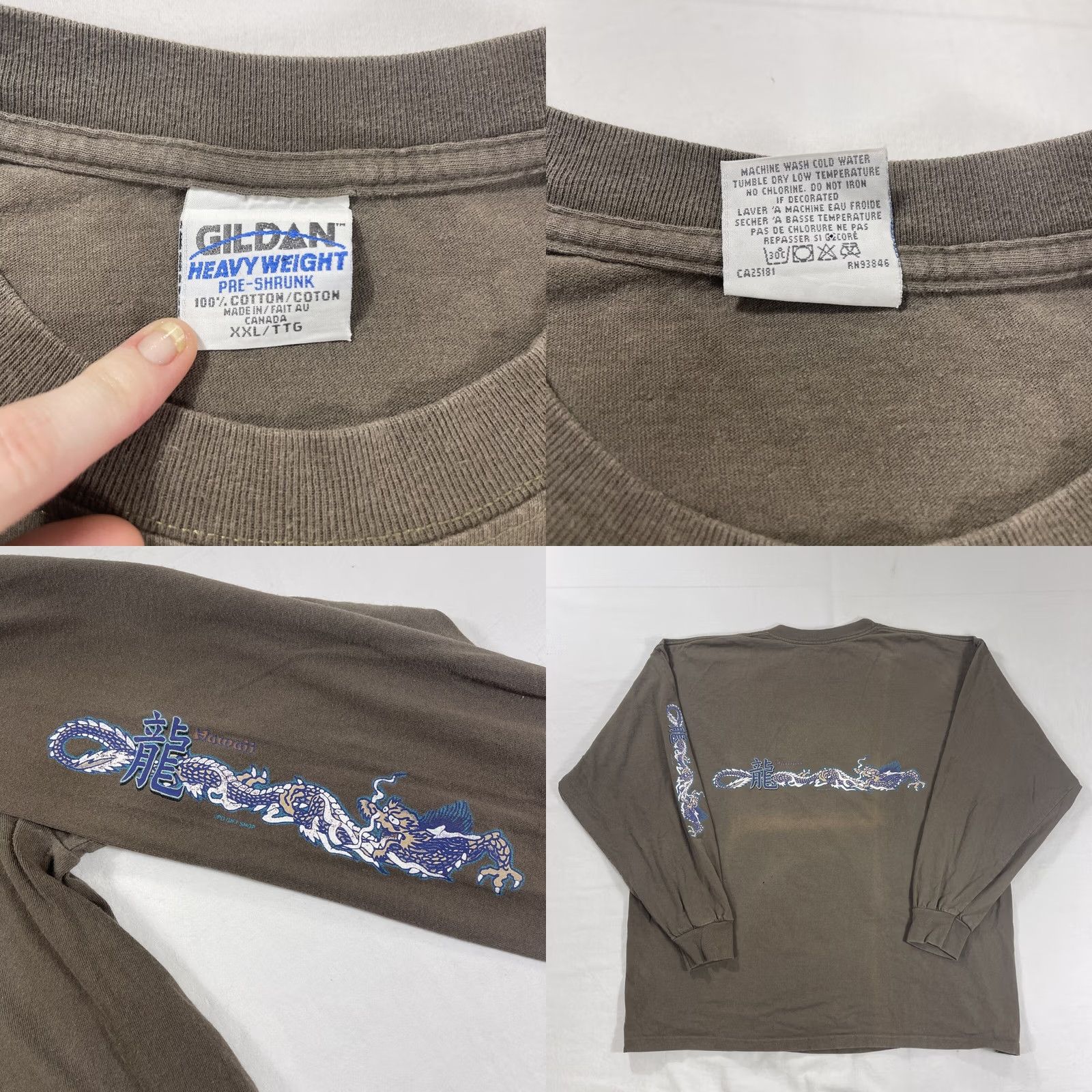 Gildan VINTAGE Gildan Shirt 2XL Long Sleeve Green Graphic 90s Heavyweight Mens Size US XXL / EU 58 / 5 - 9 Thumbnail