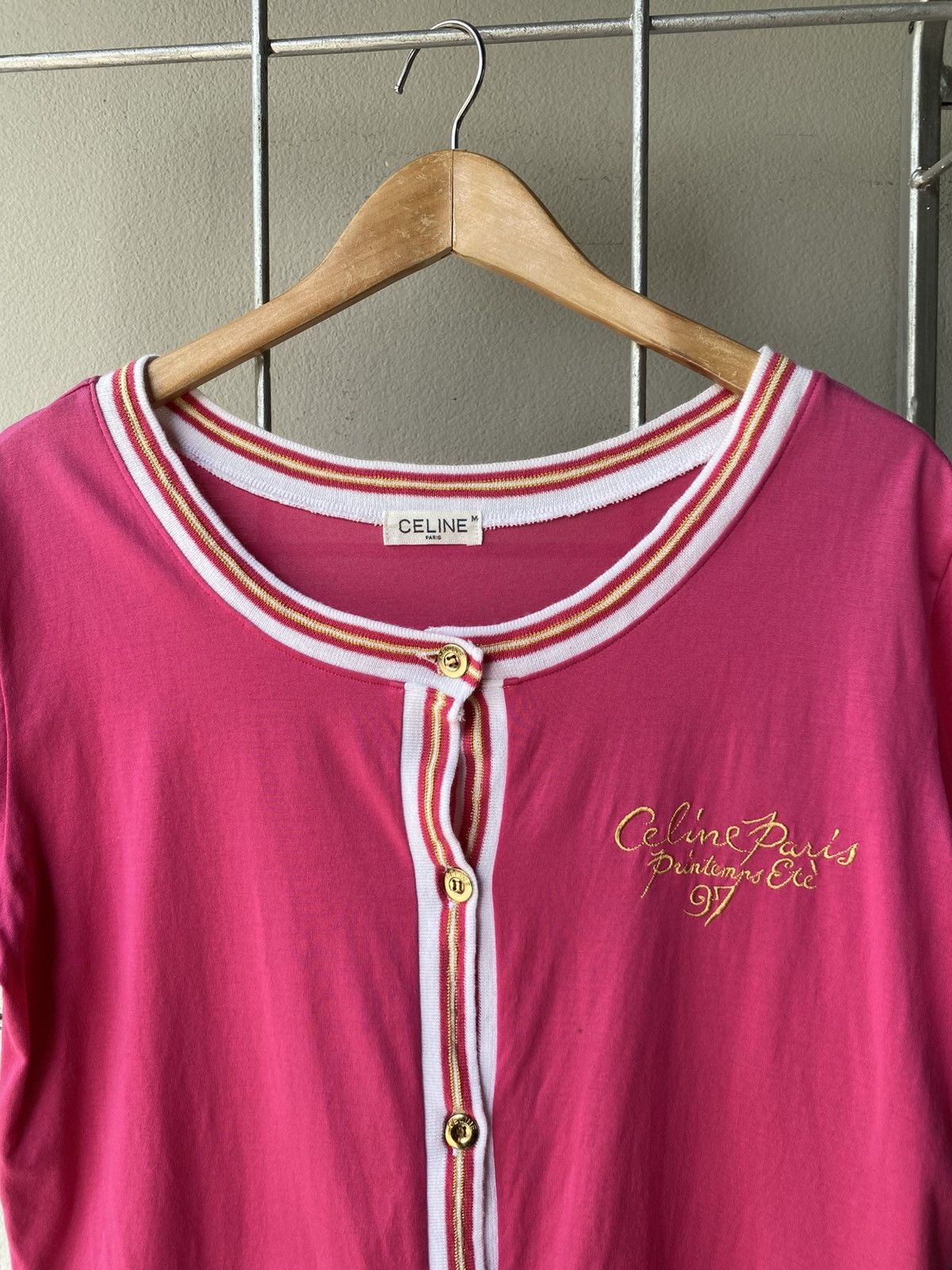 Celine Celine Pink & Gold Embroidered Blouse with Gold Buttons. Size M / US 6-8 / IT 42-44 - 6 Thumbnail
