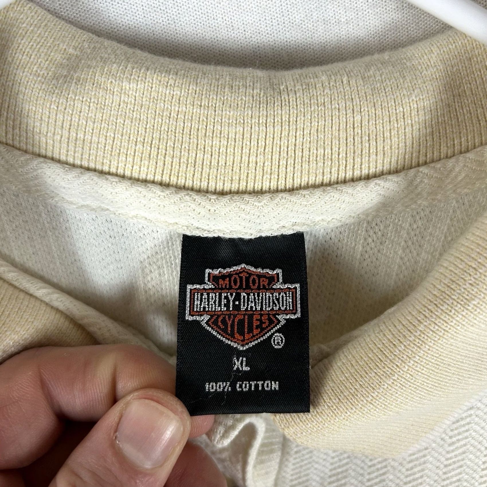 Harley Davidson VINTAGE Harley-Davidson Polo Shirt Mens XL Yellow Short Sleeve Stained Logo 100% Cotton Size US XL / EU 56 / 4 - 3 Thumbnail