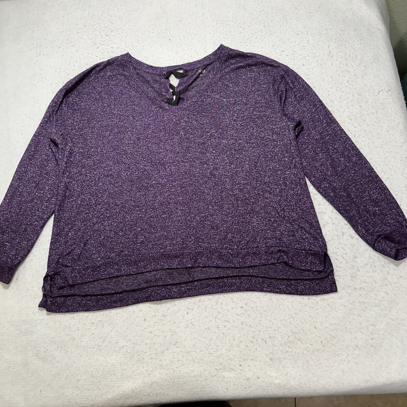 Other a.n.a XL Purple V-Neck Black Lace Up Back T Shirt Soft Top Size XL / US 12-14 / IT 48-50 - 1 Thumbnail
