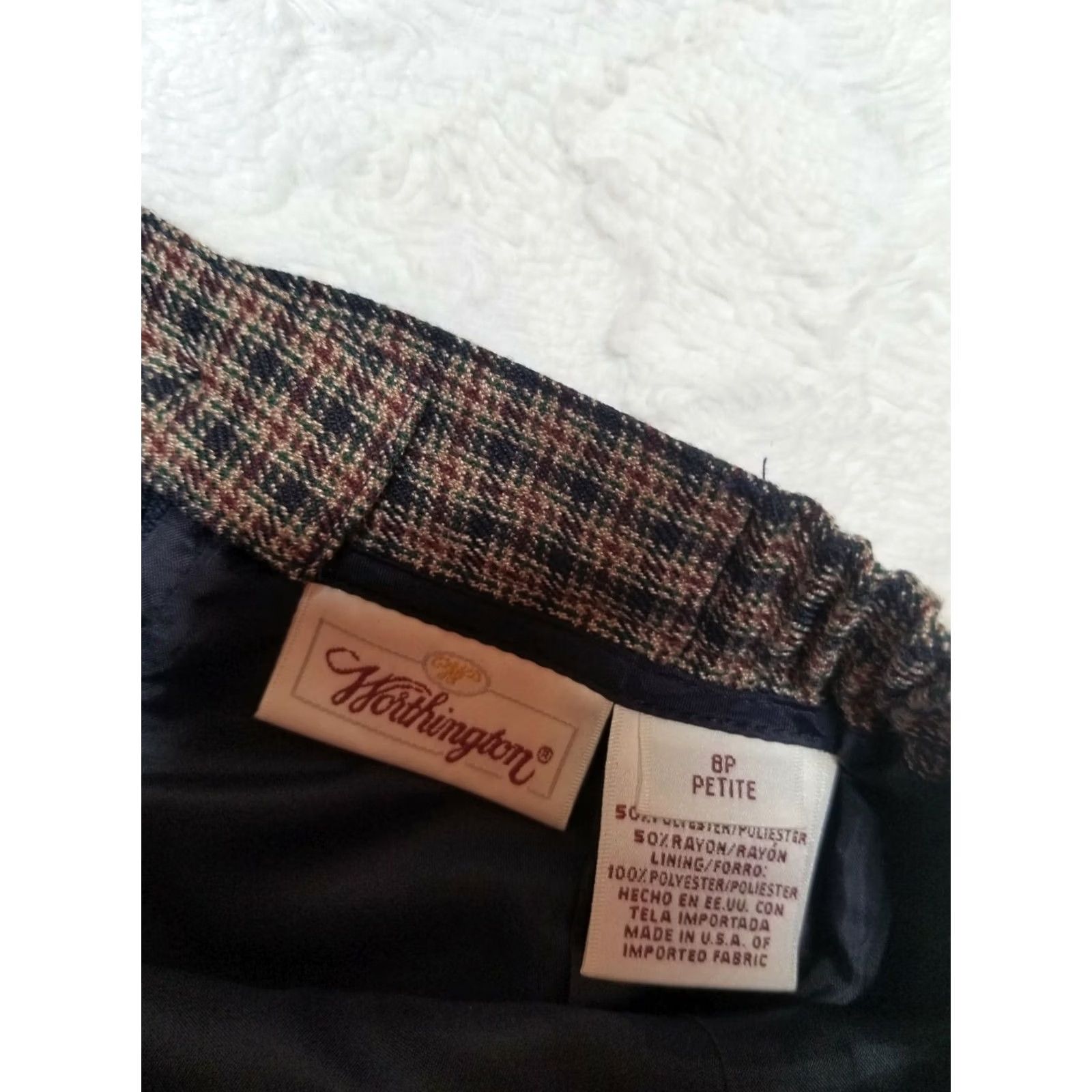 Worthington Worthington Womens Skirt Size 8P Straight Plaid Inverted Pleats Brown Black Size 30" / US 8 / IT 44 - 3 Thumbnail