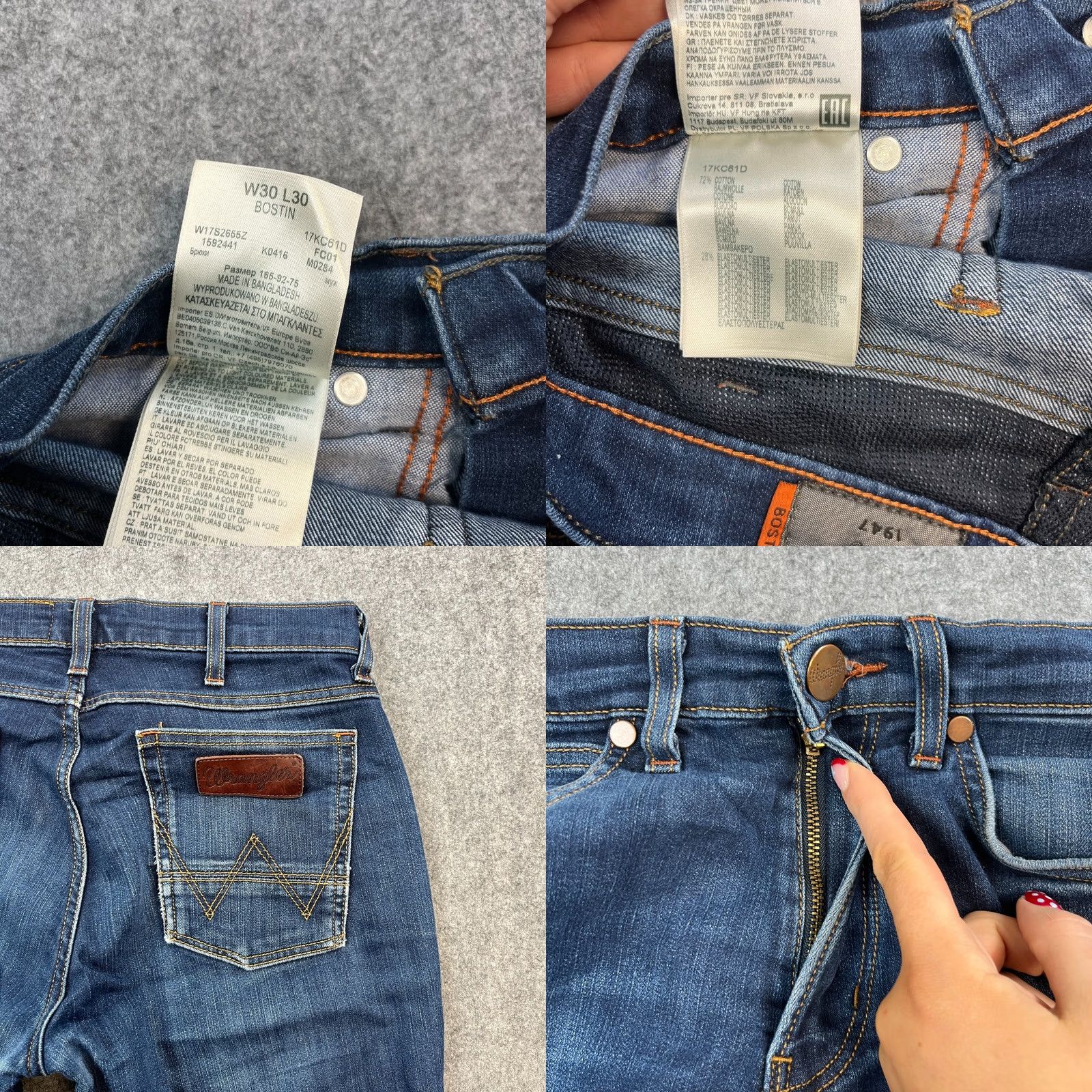 Wrangler Wrangler Jeans Tapered Fit 30 28 Dark Wash Blue Denim Cotton Elastane Regular 5-Pocket Cowboy Brand Wrangler Bostin Mens Jeans Size US 30 / EU 46 - 8 Thumbnail
