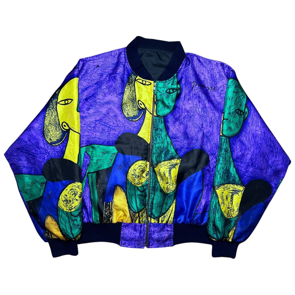 Other 1980s Picasso Abstract All Over Print Art Silk Satin Jacket Size XL / US 12-14 / IT 48-50 - 1 Thumbnail