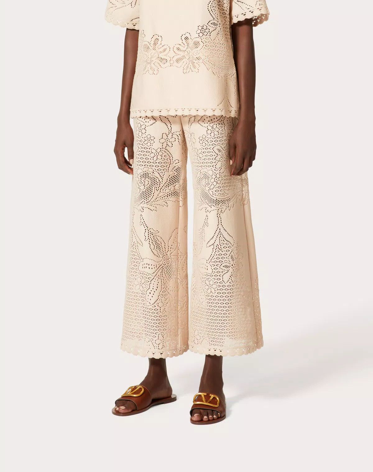 Valentino o1s1wg111125 Guipure Jardin Plat Trousers in Beige Size 28" / US 6 / IT 42 - 5 Thumbnail