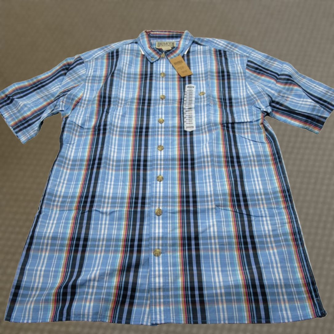 Vintage Duluth Trading Shirt Mens Tall M Blue Plaid Cotton Short Sleeve Button-Up Relaxed Fit Pocket Size US M / EU 48-50 / 2 - 1 Thumbnail