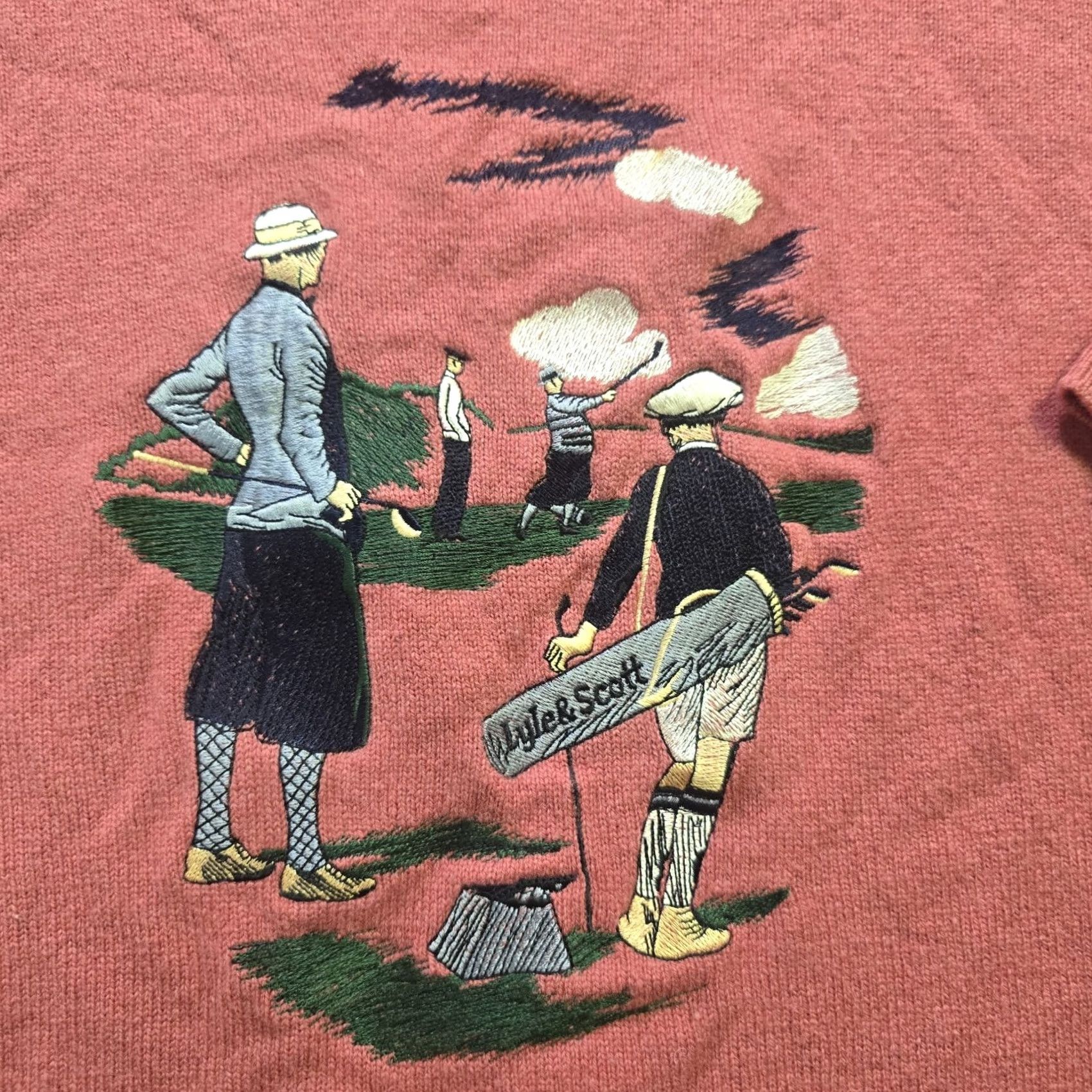 Lyle & Scott Lyle & Scott Sweater Mens Large Orange Golf Embroidered Lambswool Vintage Classic Cardigan Pullover Knit Crew Neck Long Sleeve Regular Size US L / EU 52-54 / 3 - 2 Thumbnail
