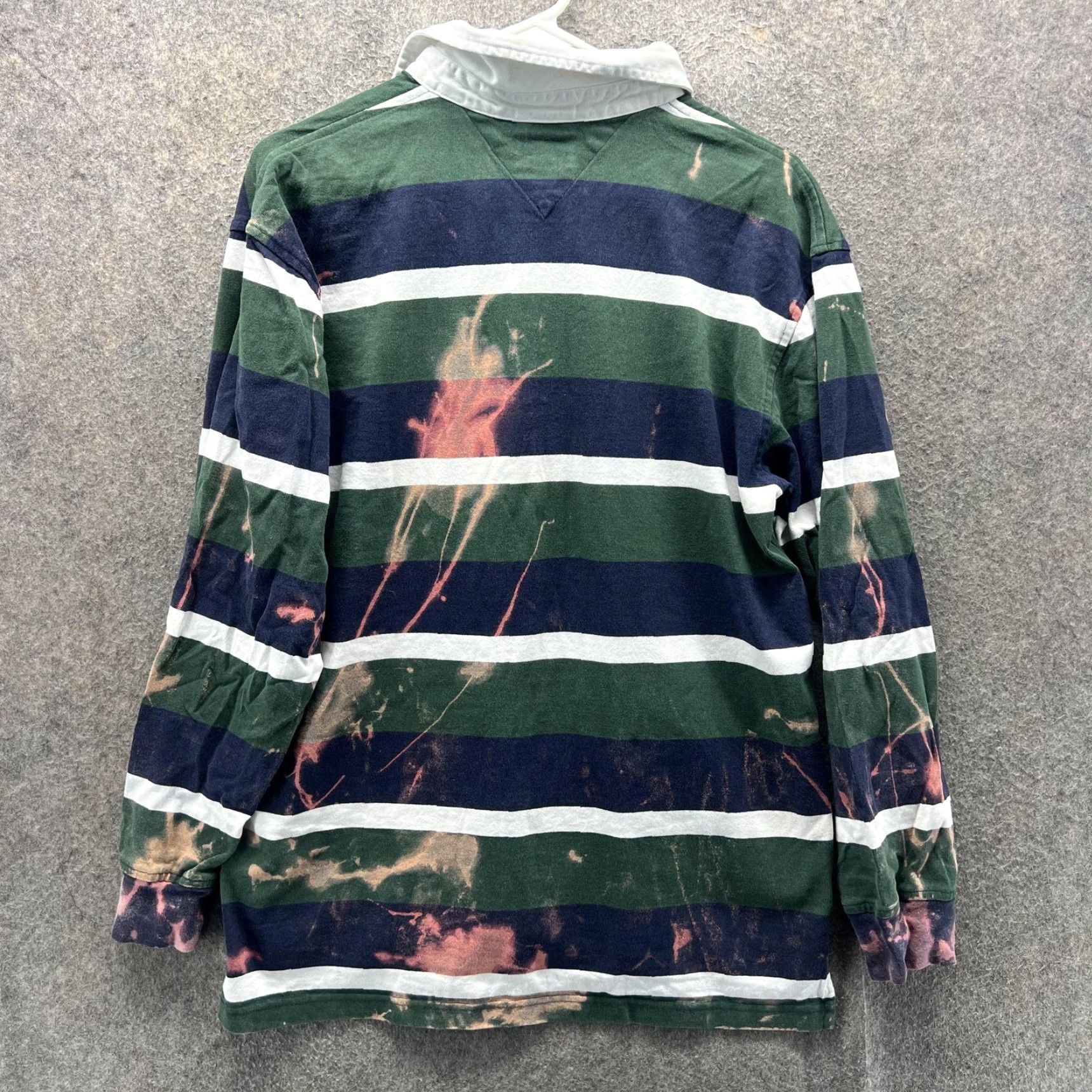 Tommy Hilfiger Tommy Hilfiger Rugby Shirt Mens M Green Navy Stripe Bleach Stained Flawed Polo Knit Long Sleeve Casual Shirt Mens Size US M / EU 48-50 / 2 - 2 Thumbnail