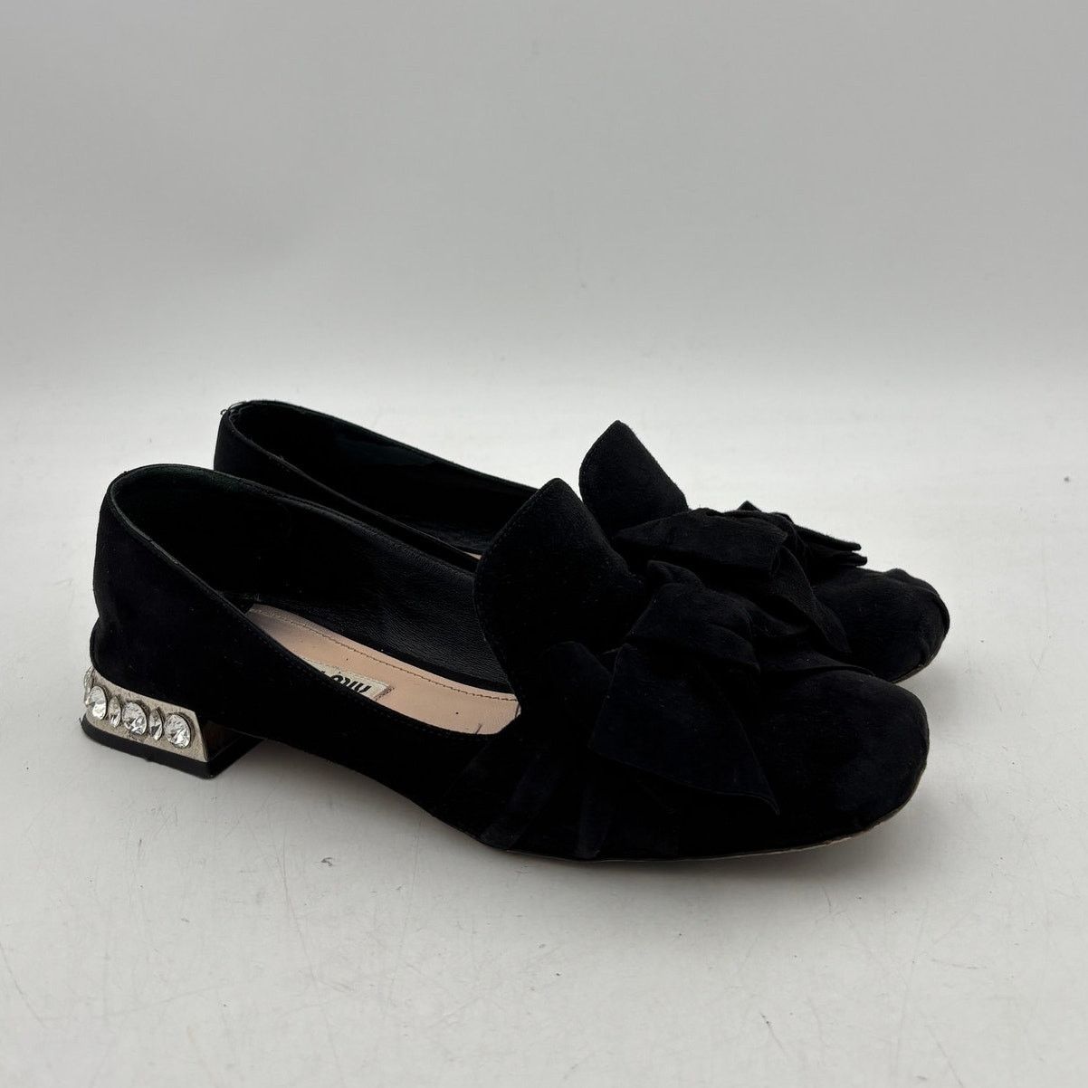 Miu Miu Miu Miu Suede Bow Jeweled Embellished Loafers Women's 37.5 Size US 7.5 / IT 37.5 - 1 Thumbnail