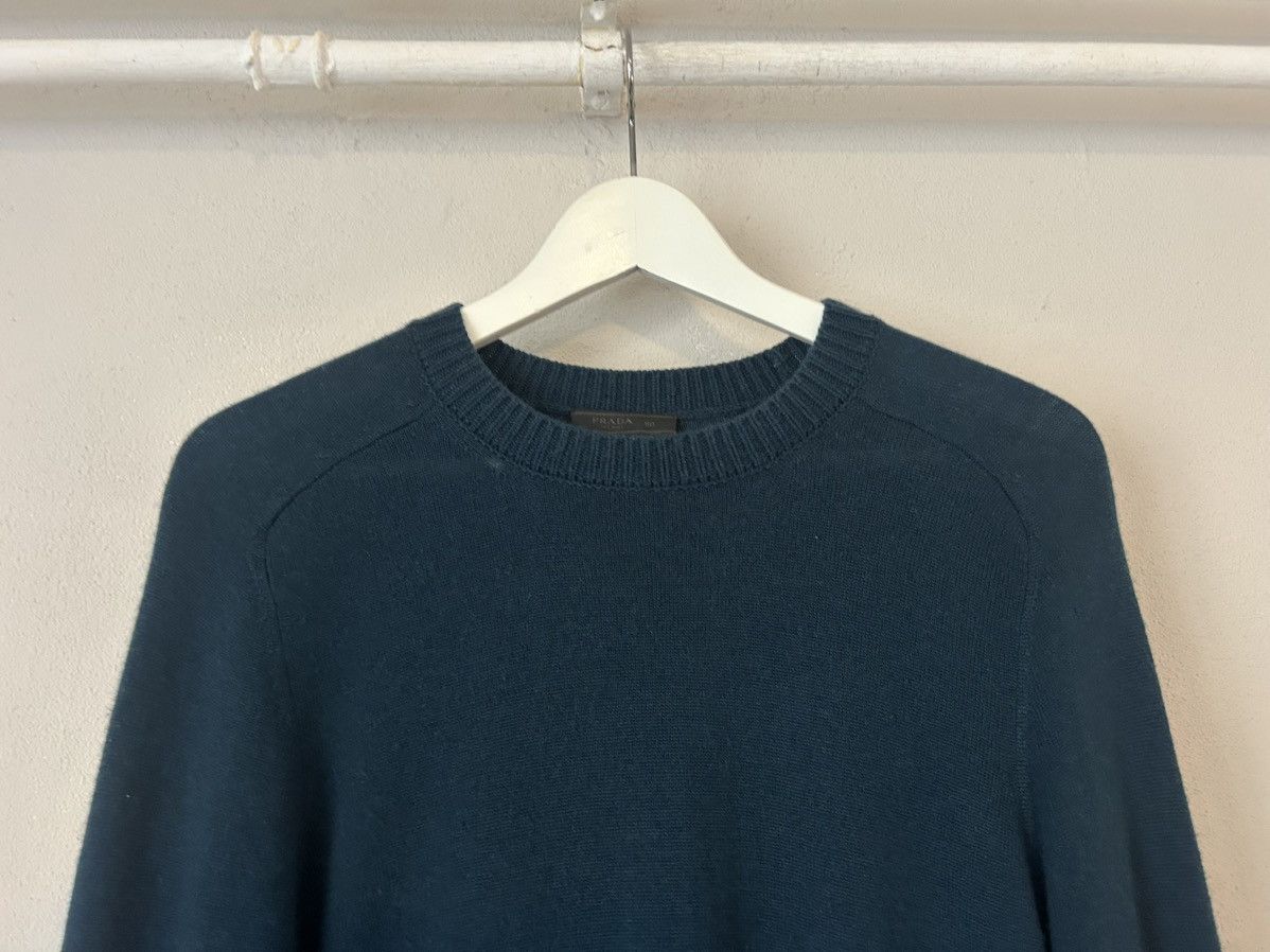 Prada Blue Wool-Cashmere Sweater with Suede Elbow Patches Size US M / EU 48-50 / 2 - 2 Thumbnail
