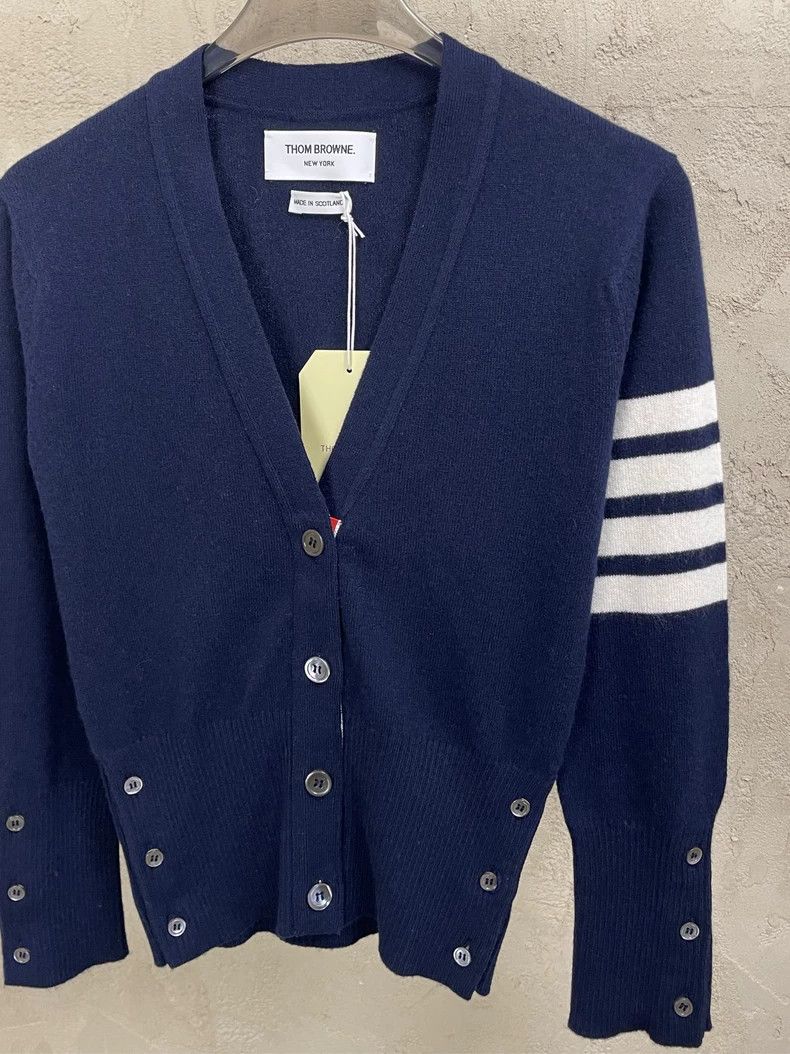 Thom Browne Thom browne Size 0 Dark blue four-striped pure cashmere ca Size XXS / US 00 / IT 34 - 4 Thumbnail