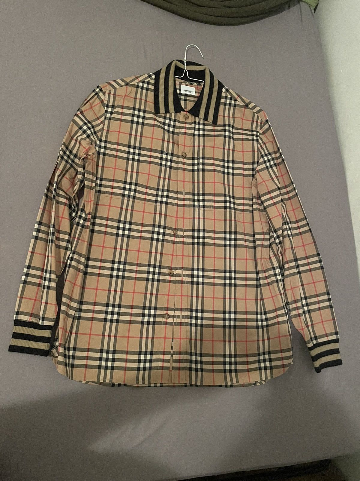 image of Burberry Button Up Long Sleeve in Tan, Men's (Size Small)