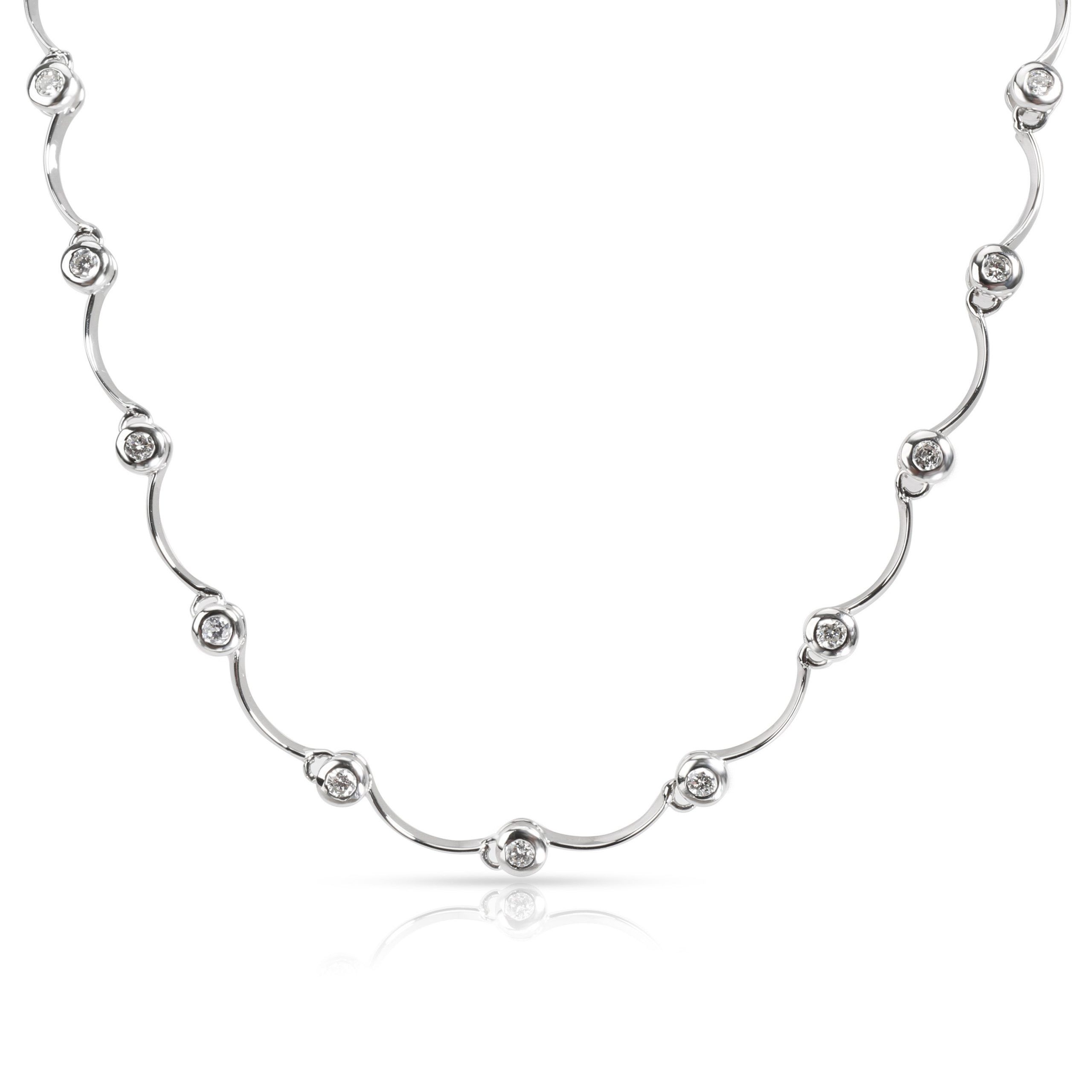 image of Tiffany Co Bezel Set Diamond Necklace In 18K White Gold 0.45 Ctw, Women's